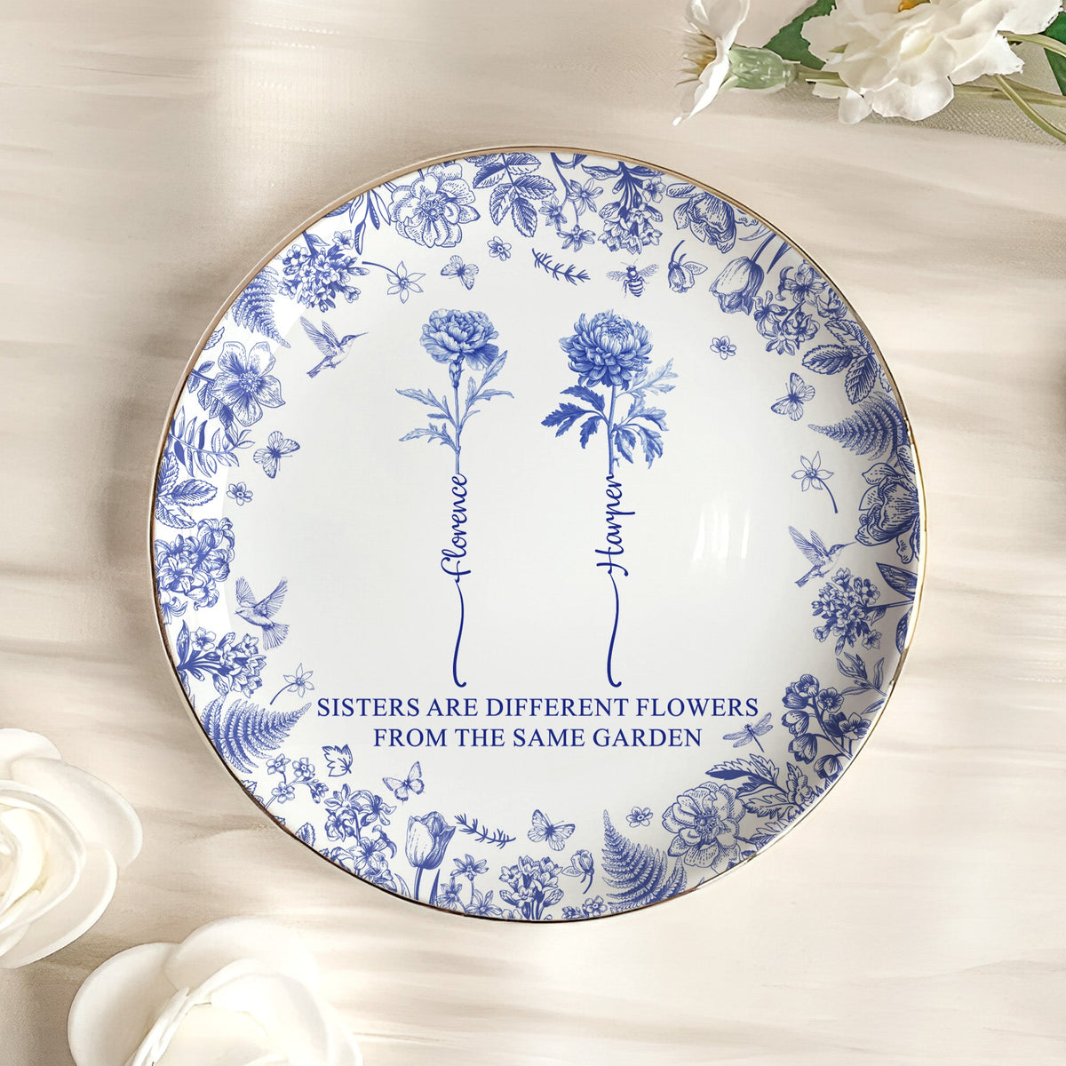 Sisters Are Different Flowers From The Same Garden New Ver - Personalized Jewelry Dish, Gift For Friend