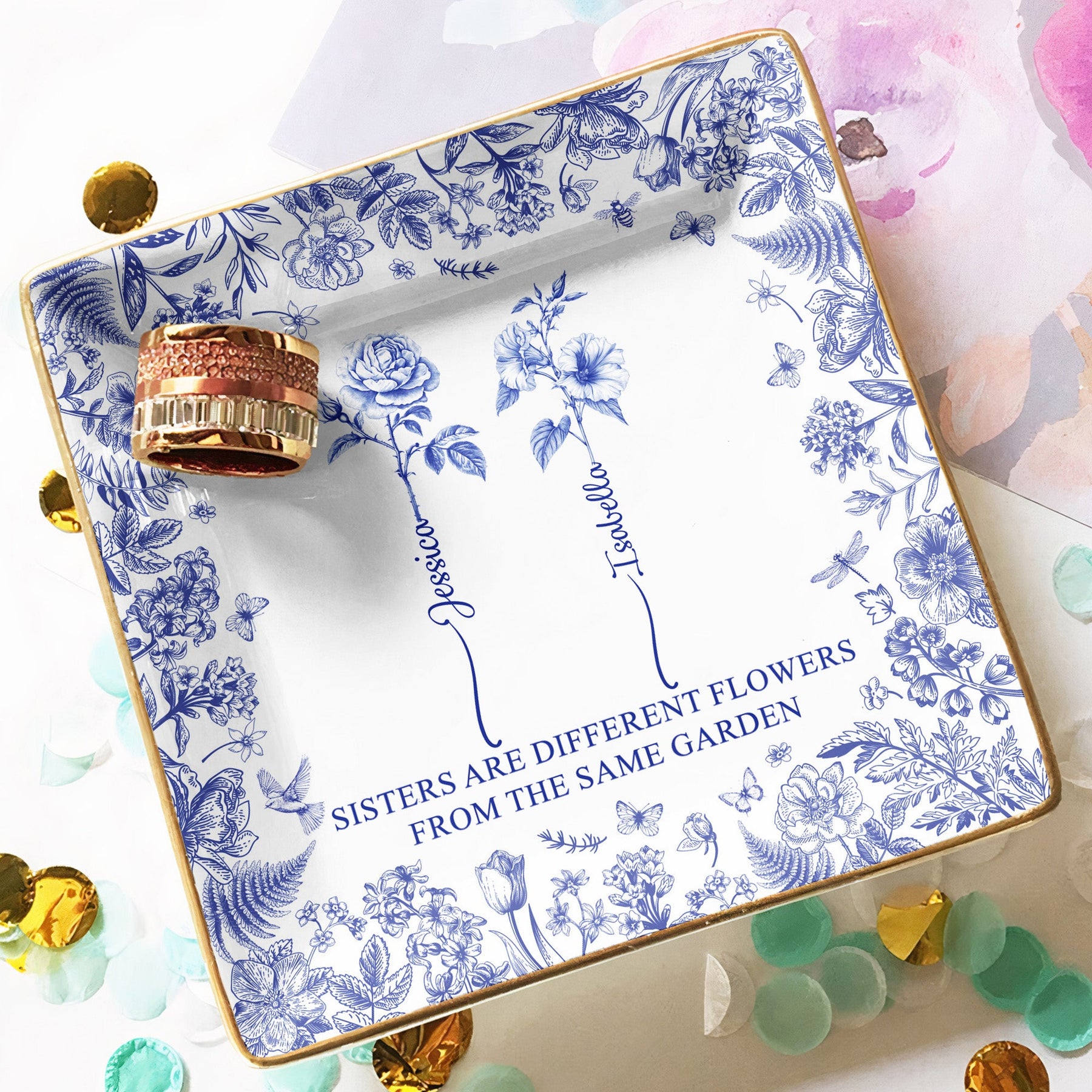 Sisters Are Different Flowers From The Same Garden - Personalized Jewelry Dish - Gift For Friend