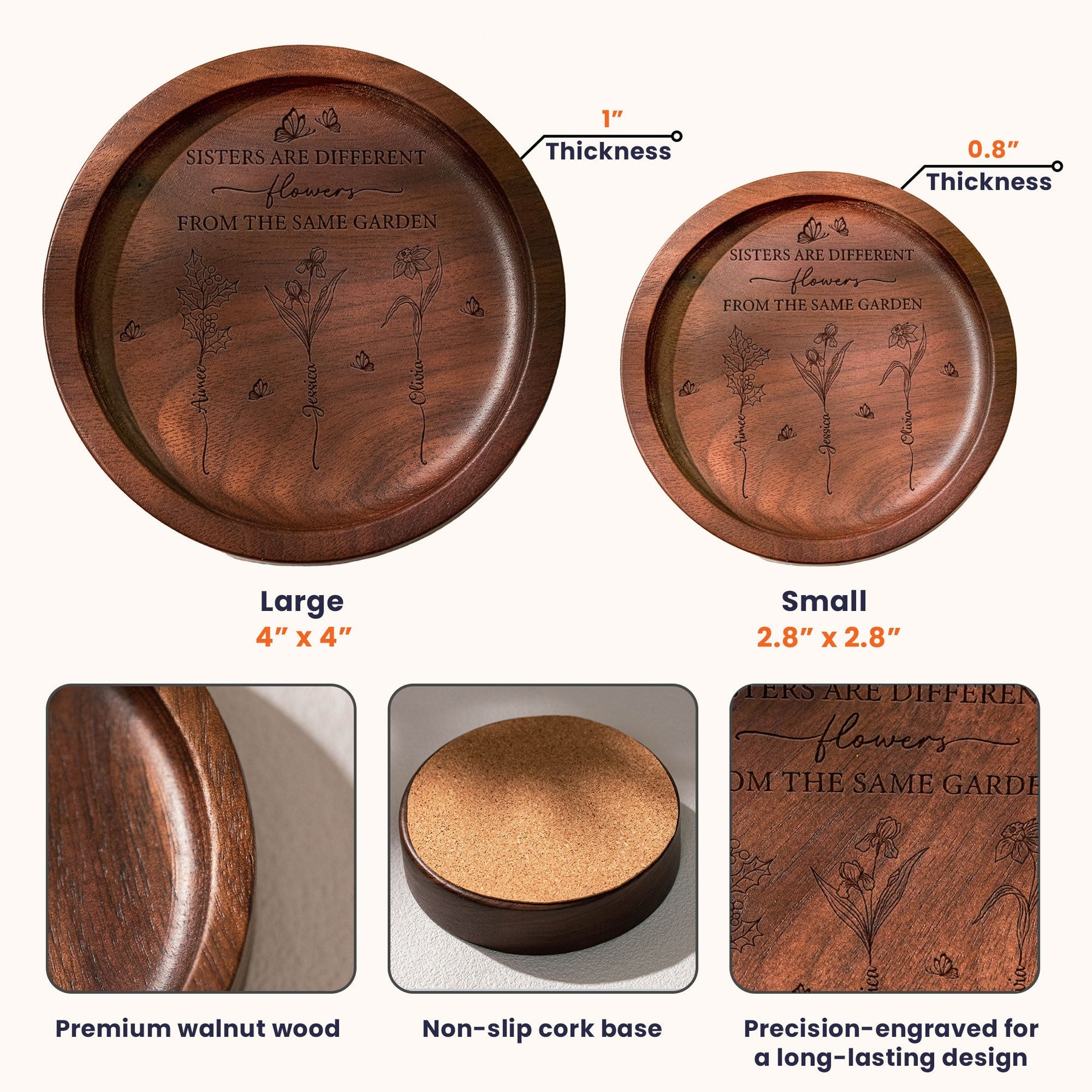 Sisters Are Different Flowers From The Same Garden - Personalized Wood Ring Dish