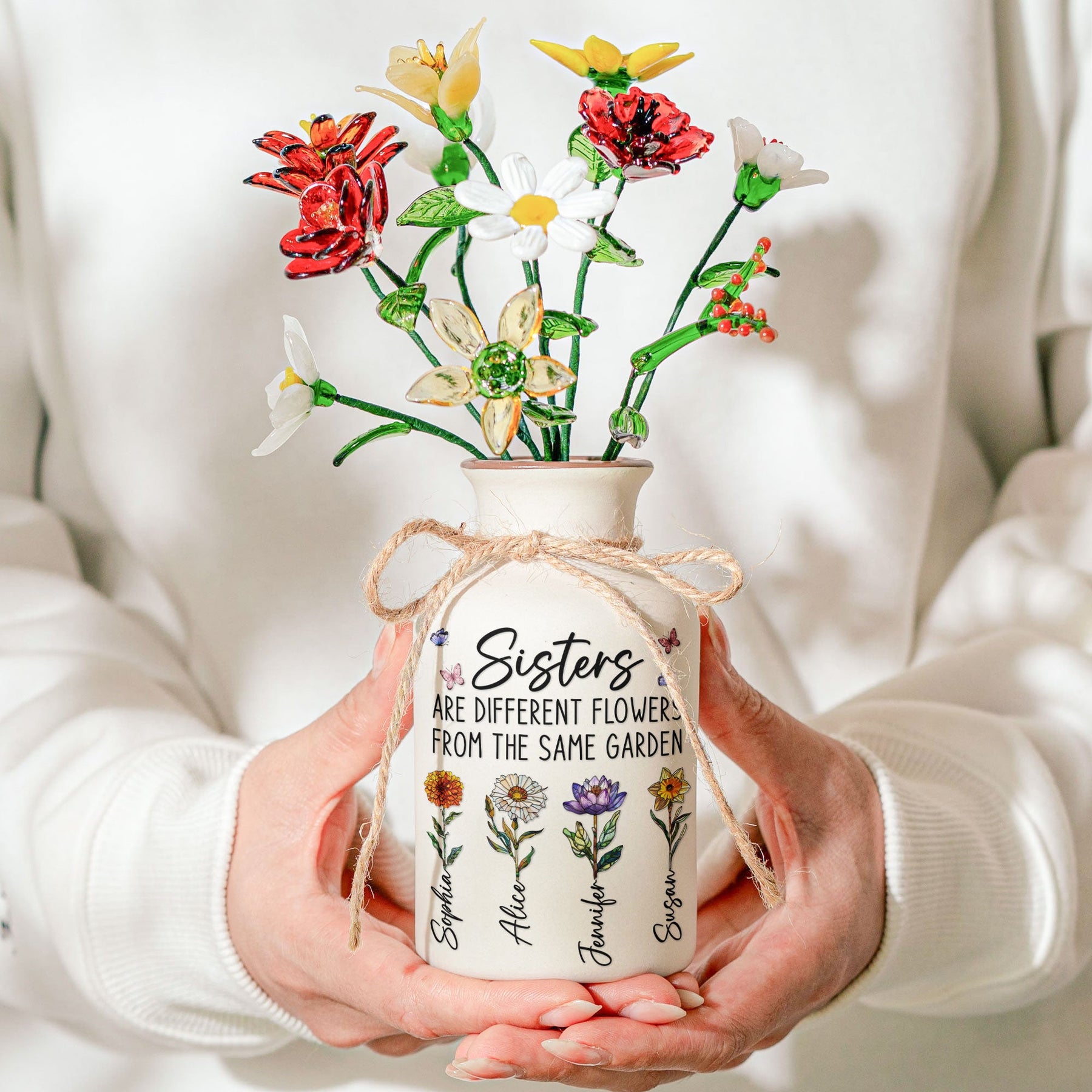 Sisters Are Different Flowers - Personalized Ceramic Vase (Only Vase, Flowers Excluded)