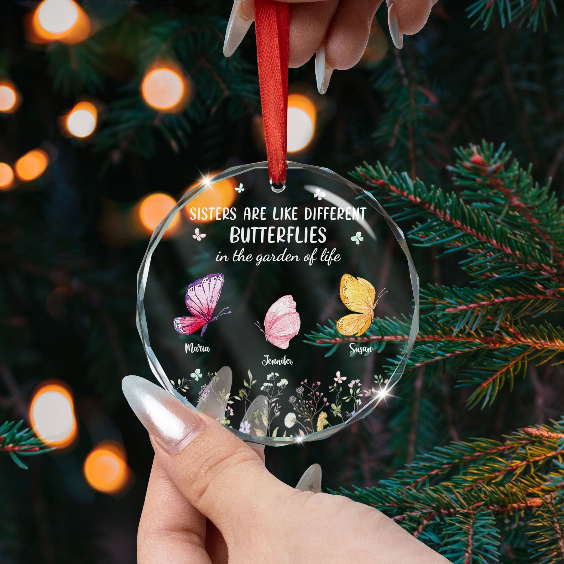 Sisters Are Like Butterflies - Personalized Glass Ornament
