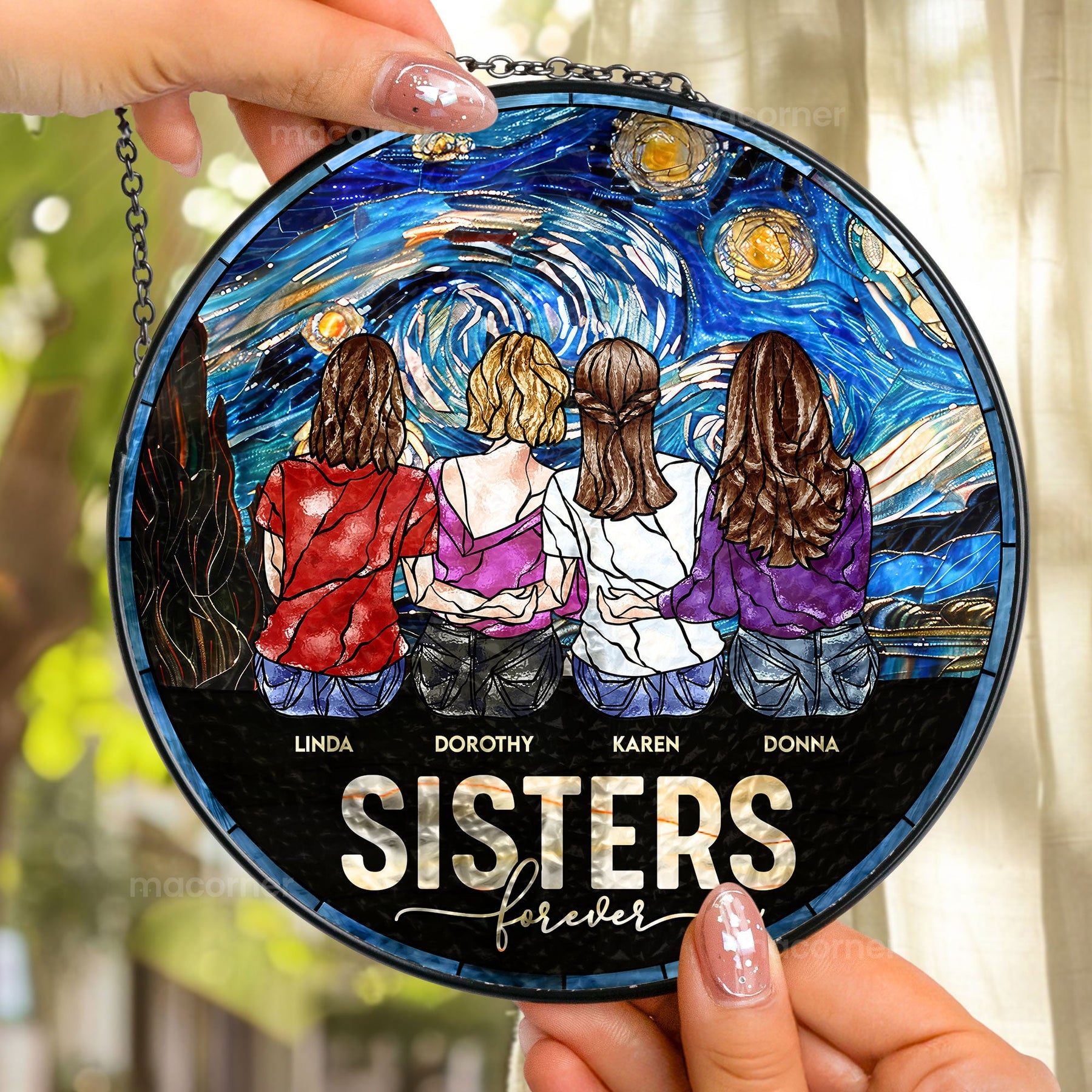 Sisters Forever - Personalized Stained Glass Window Hanging Suncatcher