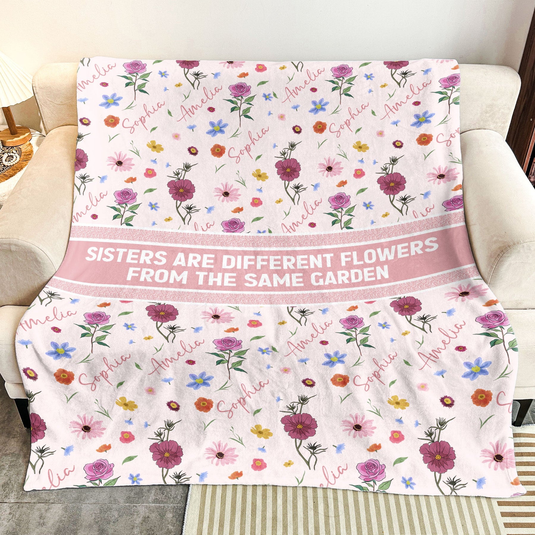 Sisters Are Flowers From The Same Garden Birthday Flowers - Personalized Blanket