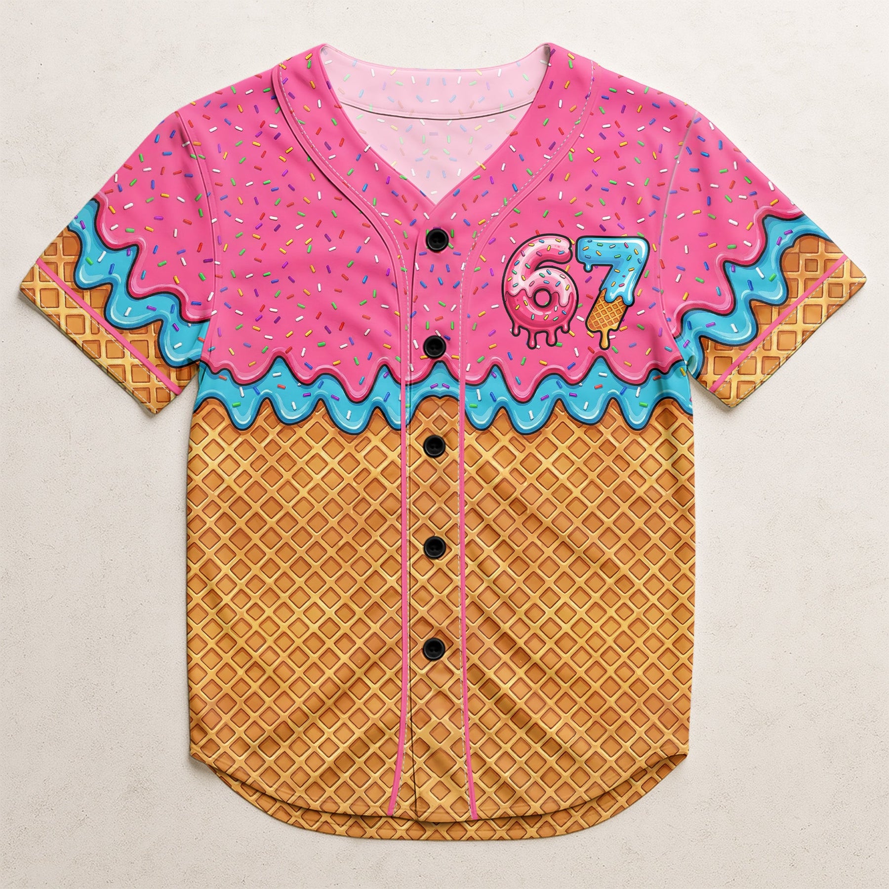 Six Seven 67 Meme Ice Cream - Personalized Kids Baseball Jersey