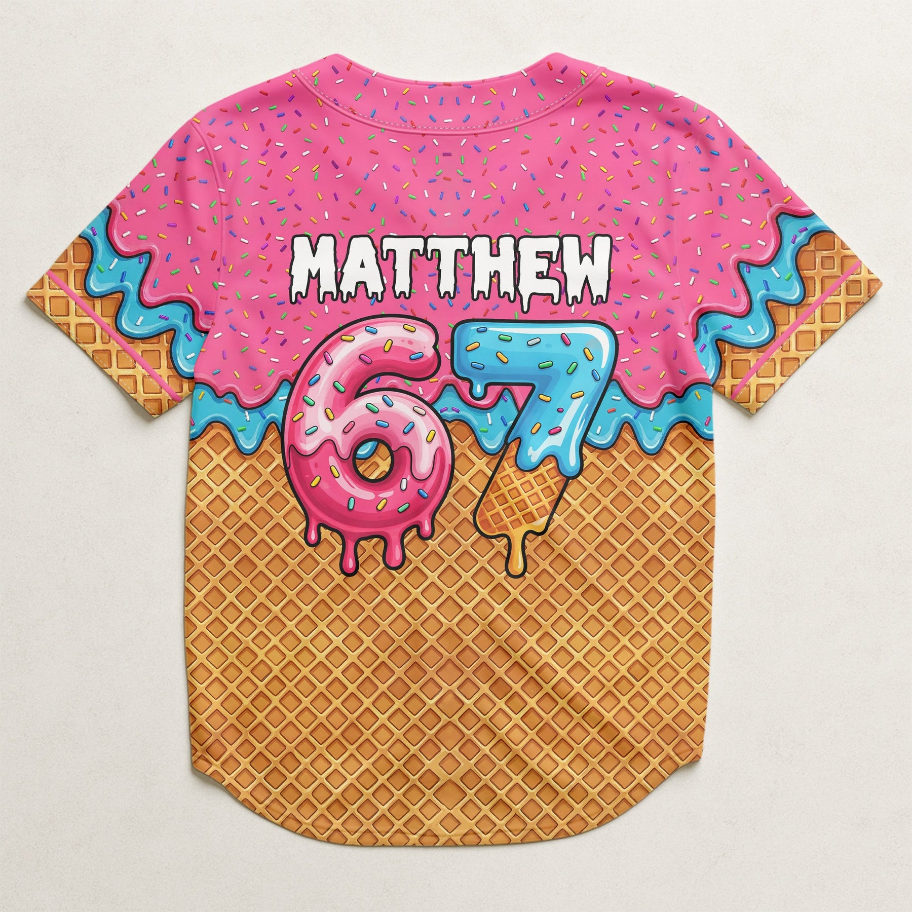 Six Seven 67 Meme Ice Cream - Personalized Kids Baseball Jersey