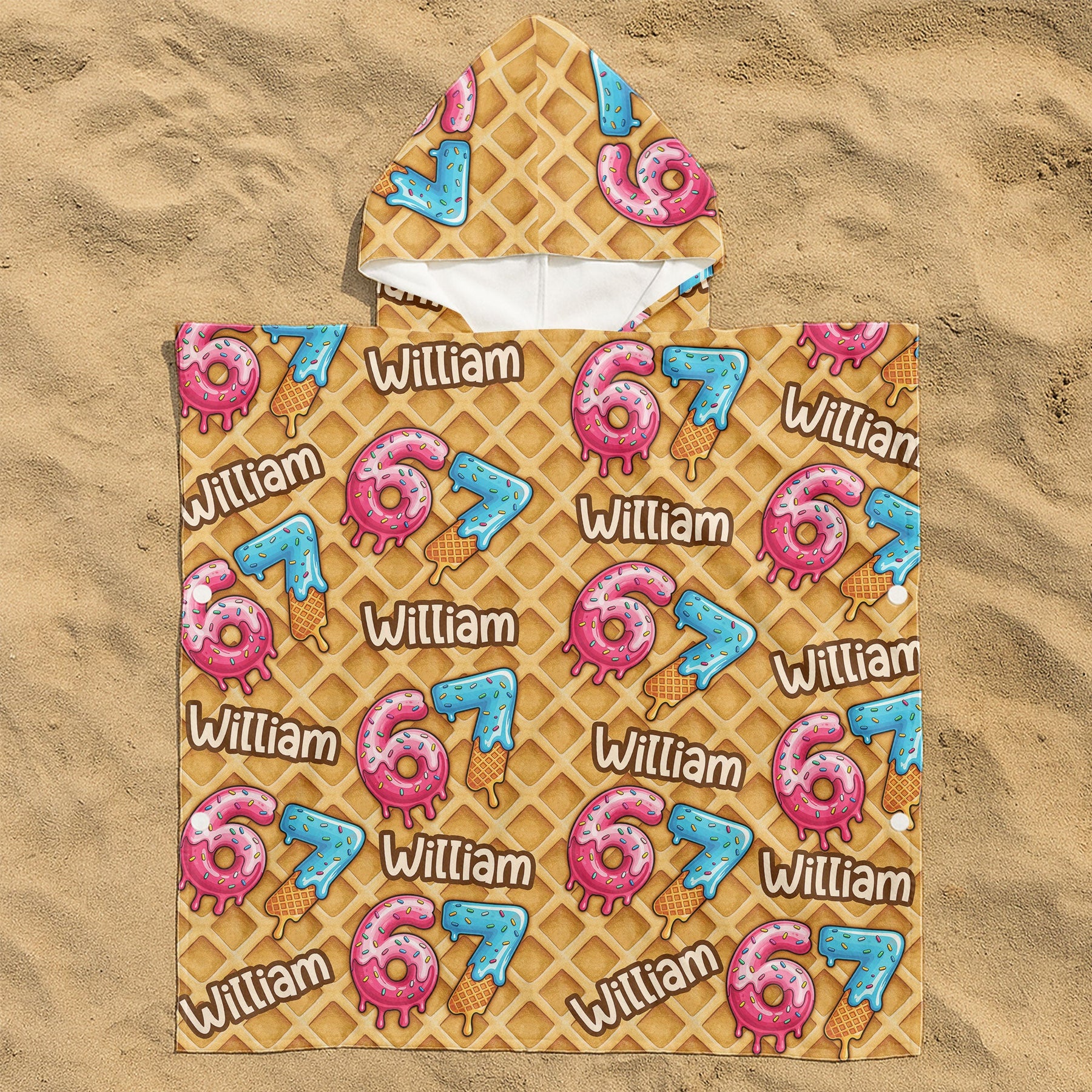 Six Seven 67 Meme Ice Cream - Personalized Kids Hooded Towel