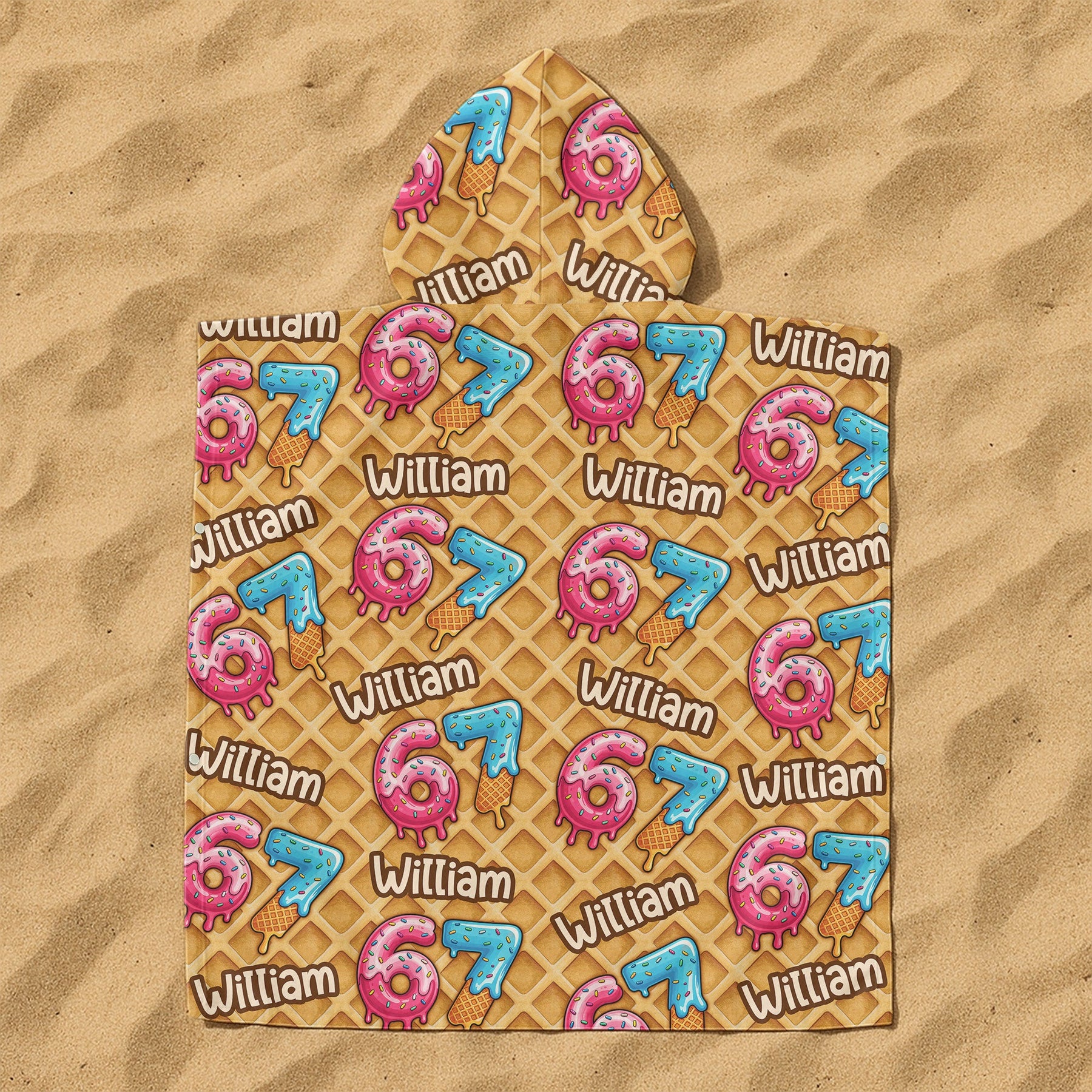 Six Seven 67 Meme Ice Cream - Personalized Kids Hooded Towel
