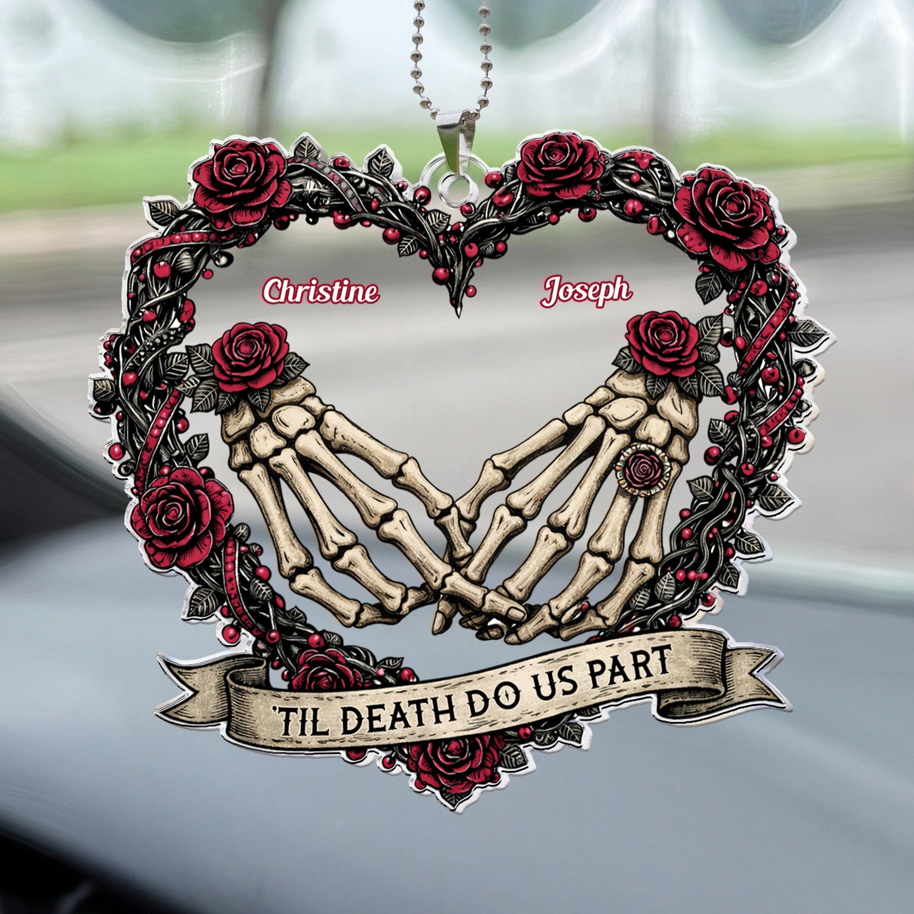 Skull Couple Spooky Skeleton Style ’Til Death Do Us Part - Personalized Rear View Mirror Accessory