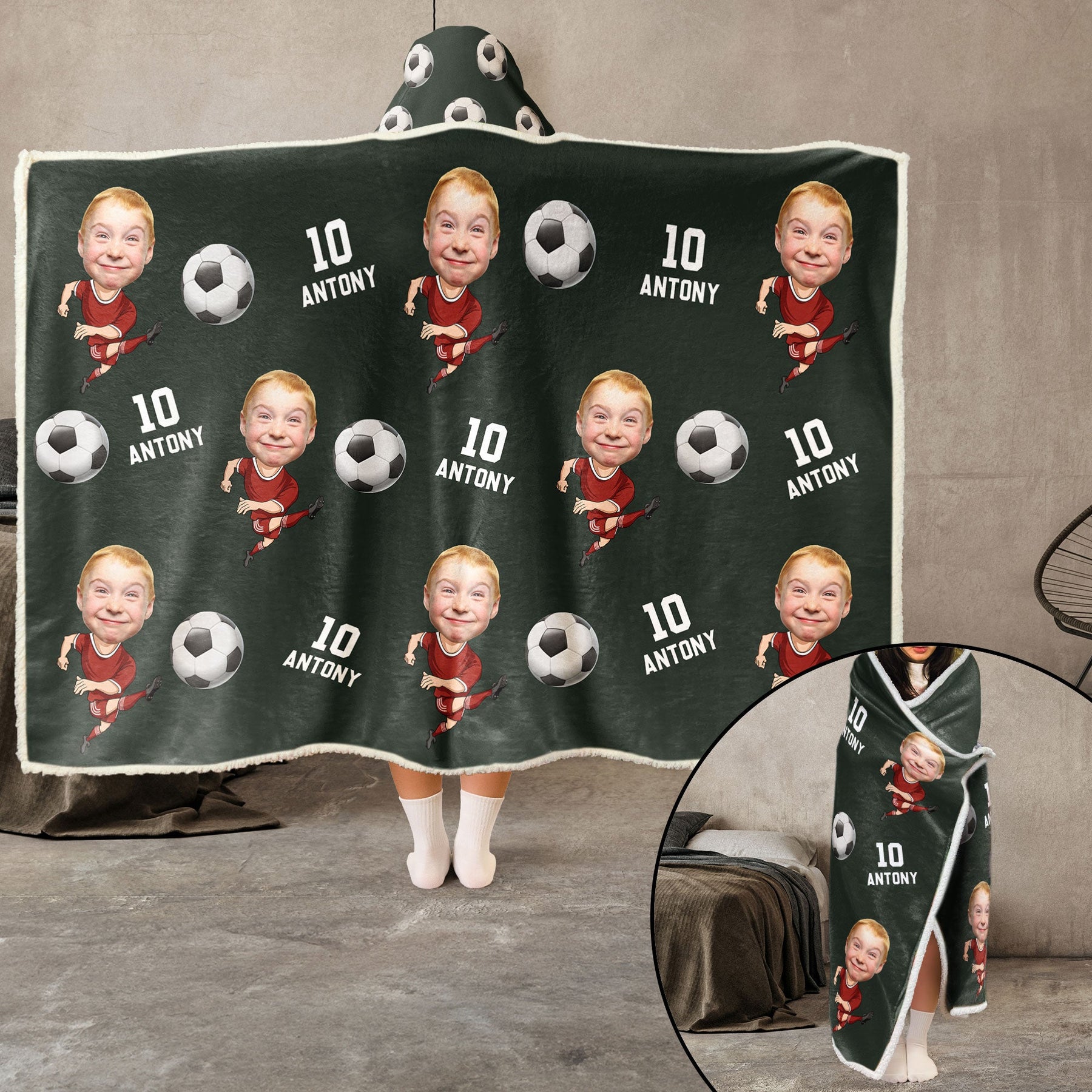 Soccer Players Custom Face - Personalized Photo Wearable Blanket Hoodie
