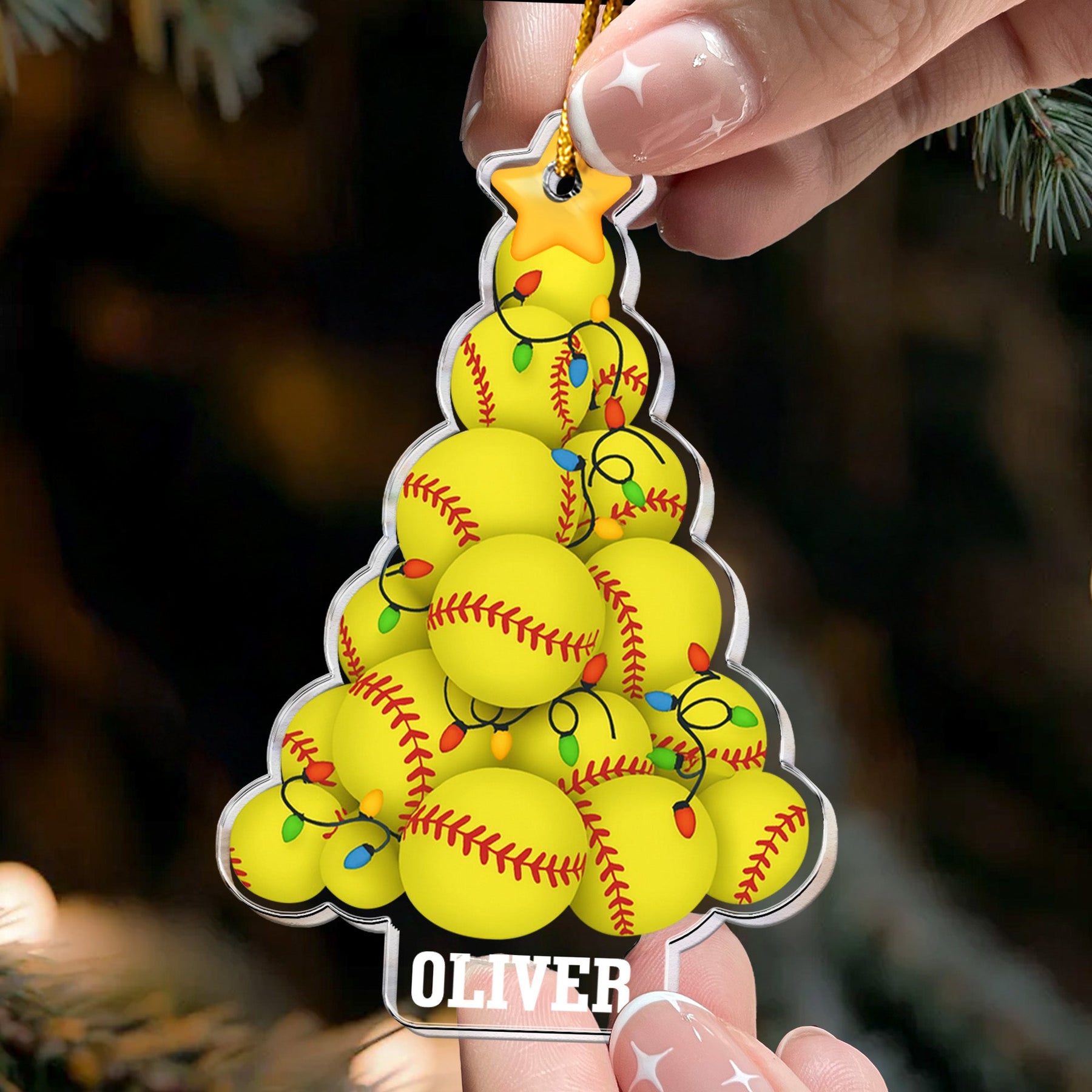 Softball Christmas Tree - Personalized Acrylic Ornament