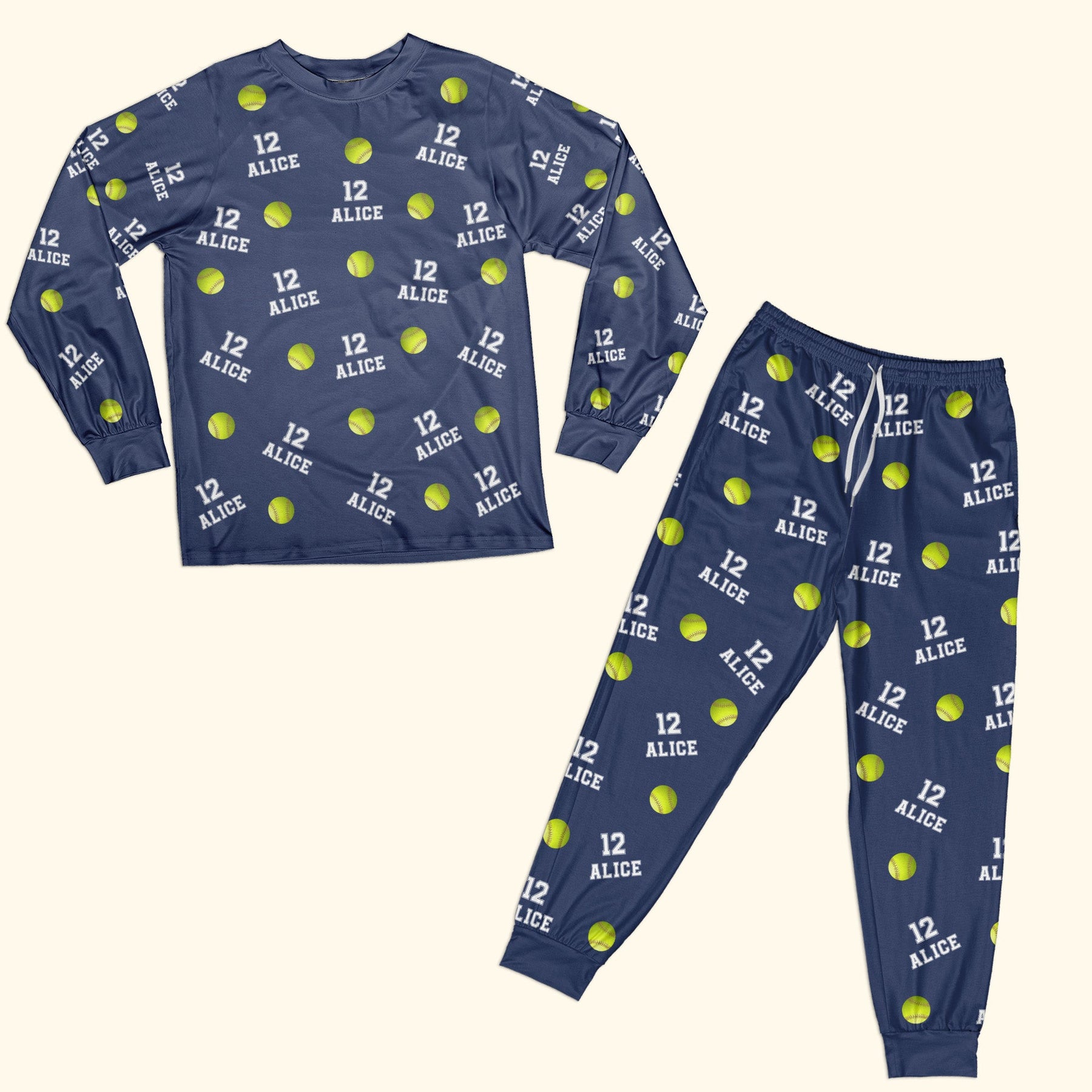 Softball Custom Name, Number - Personalized Pajama Set