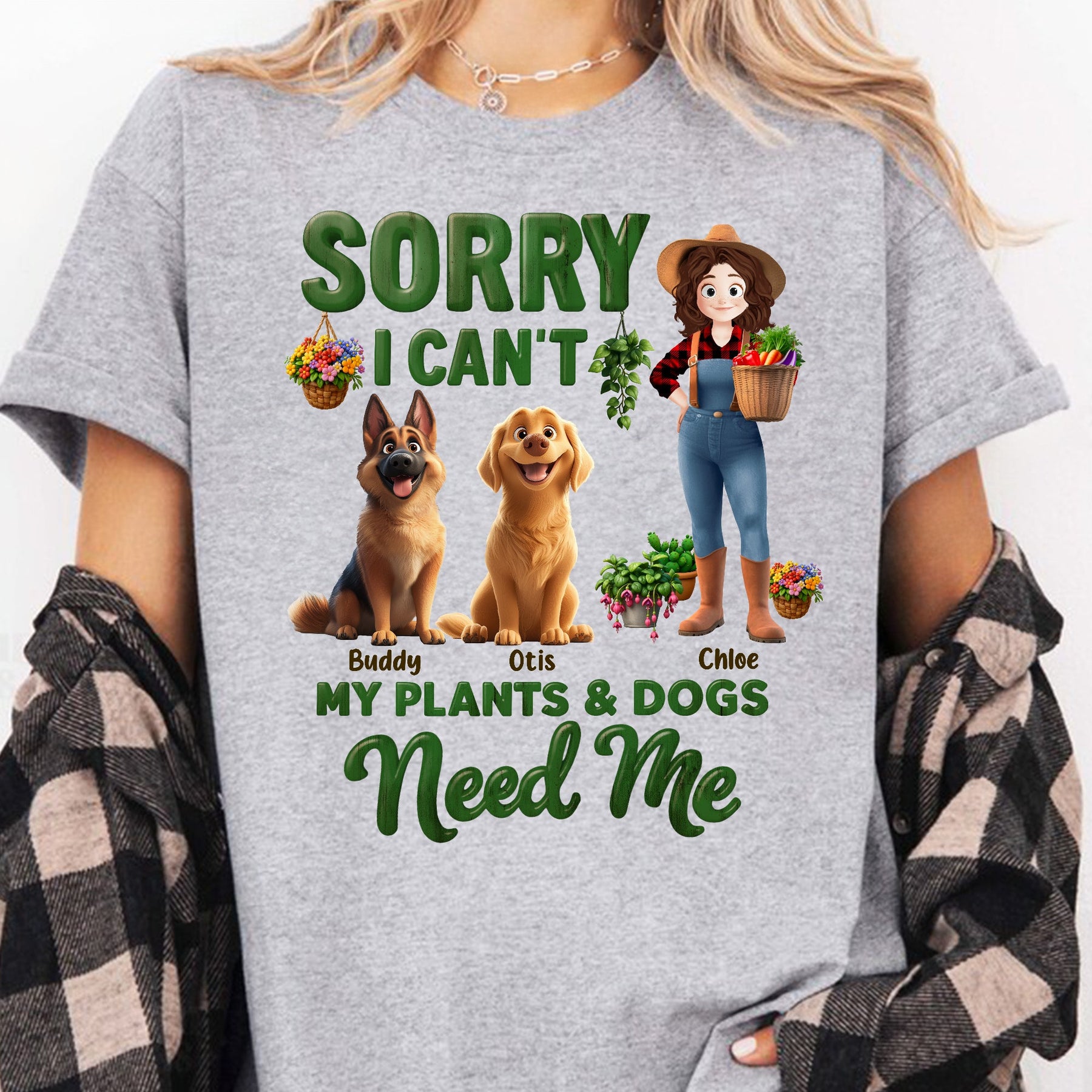 Sorry I Can't My Plants And Dogs Need Me Gardener Funny Gift - Personalized Shirt