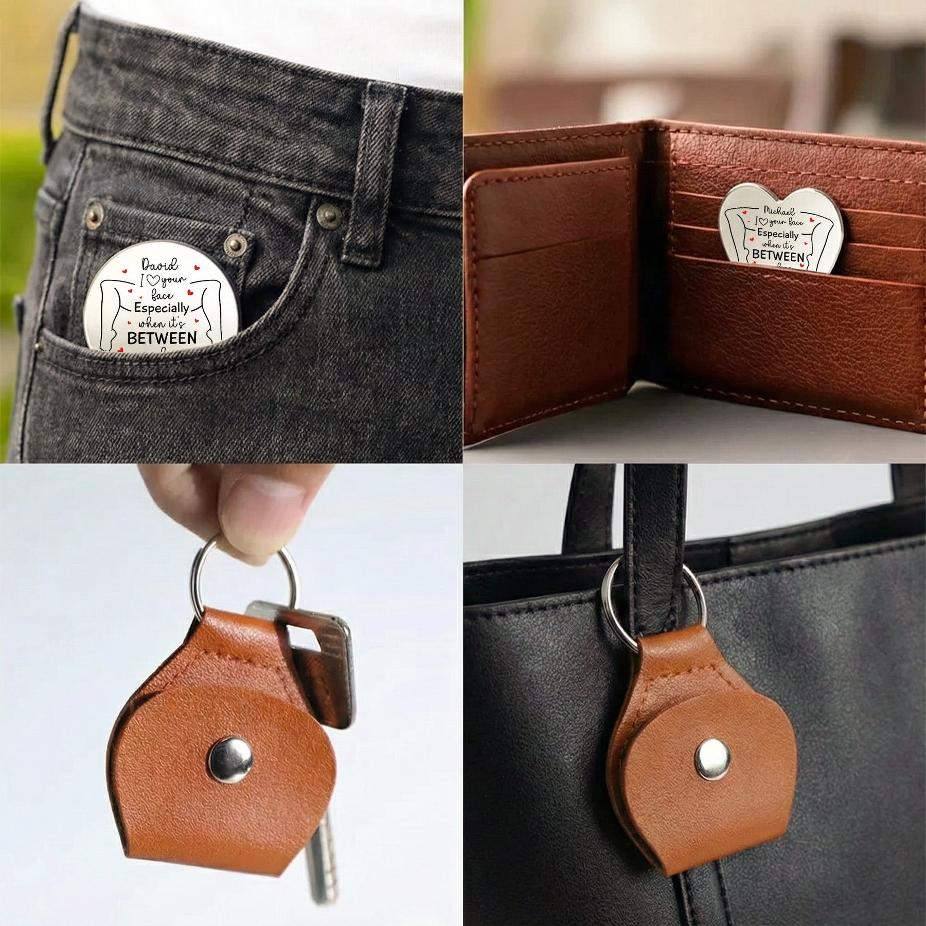Spicy Pocket Hug For Him - I Love Your Face Especially When It's Between My Legs - Personalized Leather Pocket Hug
