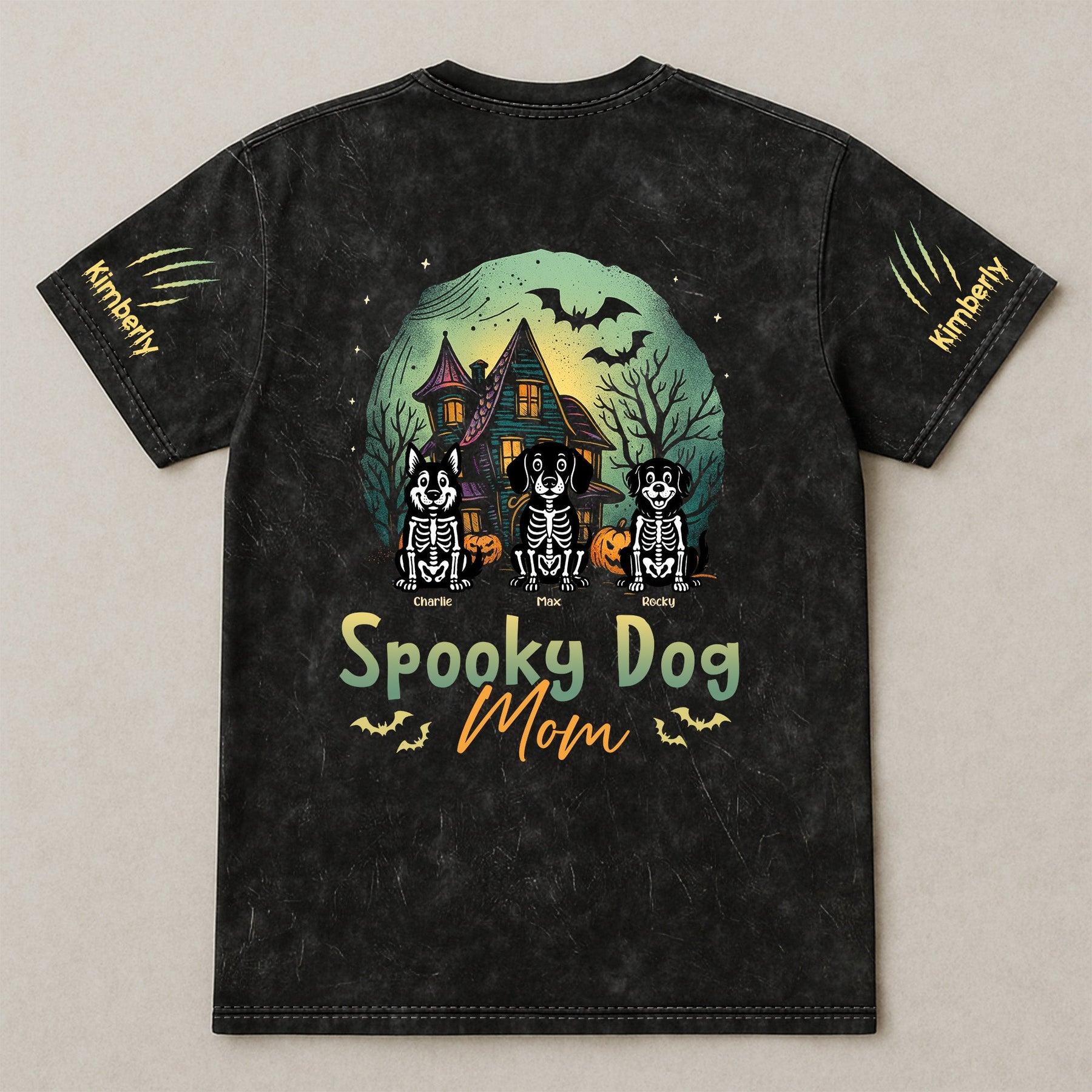Spooky Dog Mom/Dog Dad - Trick Or Treat Halloween - Personalized Acid Wash T‑Shirt