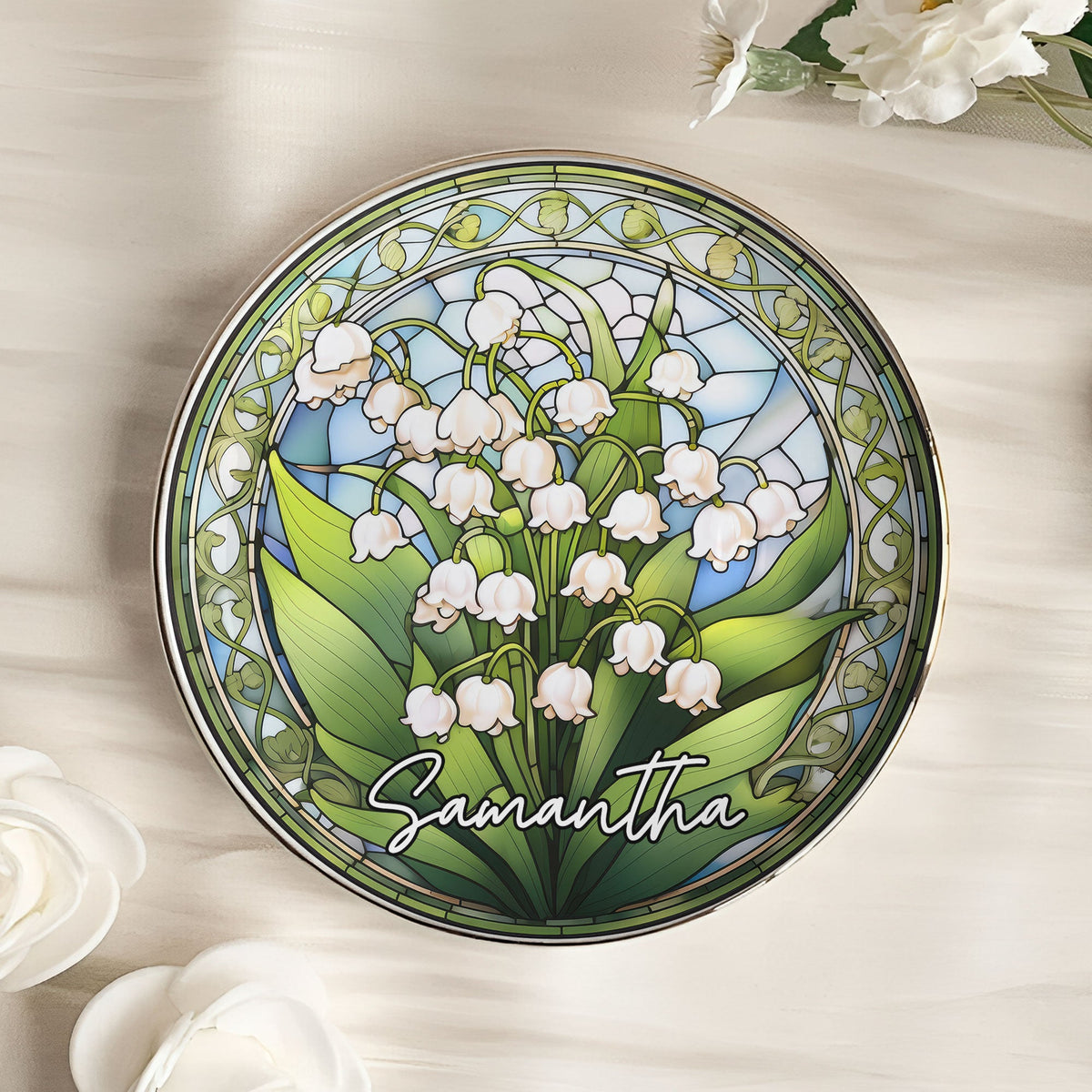 Stained Glass Style Custom Birth Month Flowers - Personalized Jewelry Dish