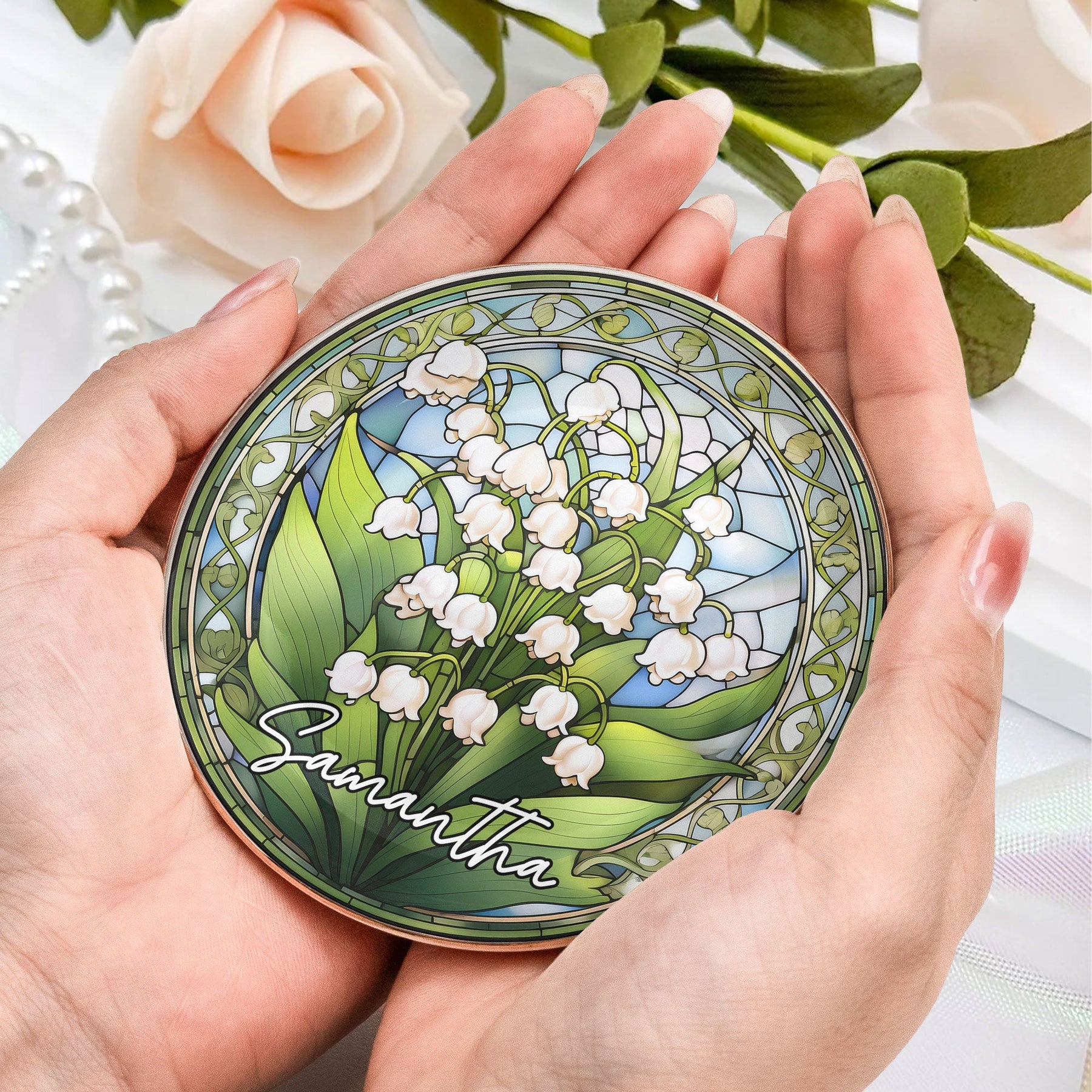 Stained Glass Style Custom Birth Month Flowers - Personalized Jewelry Dish