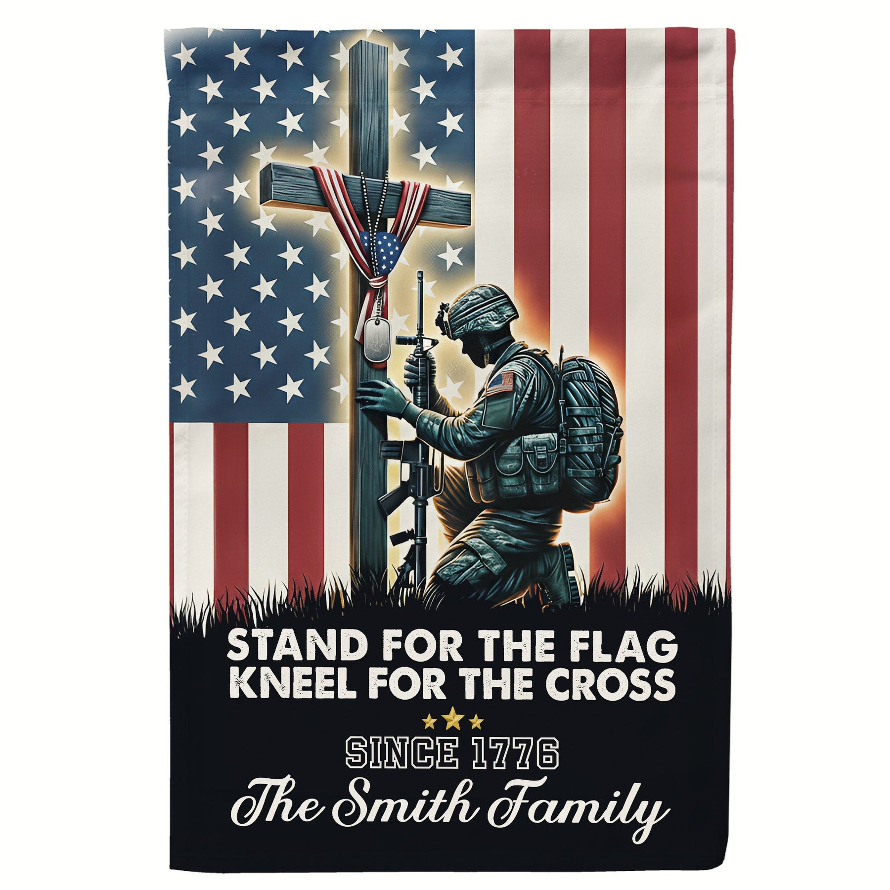 Stand For The Flag Kneel For The Cross 250 Years Of Freedom - Personalized Flag