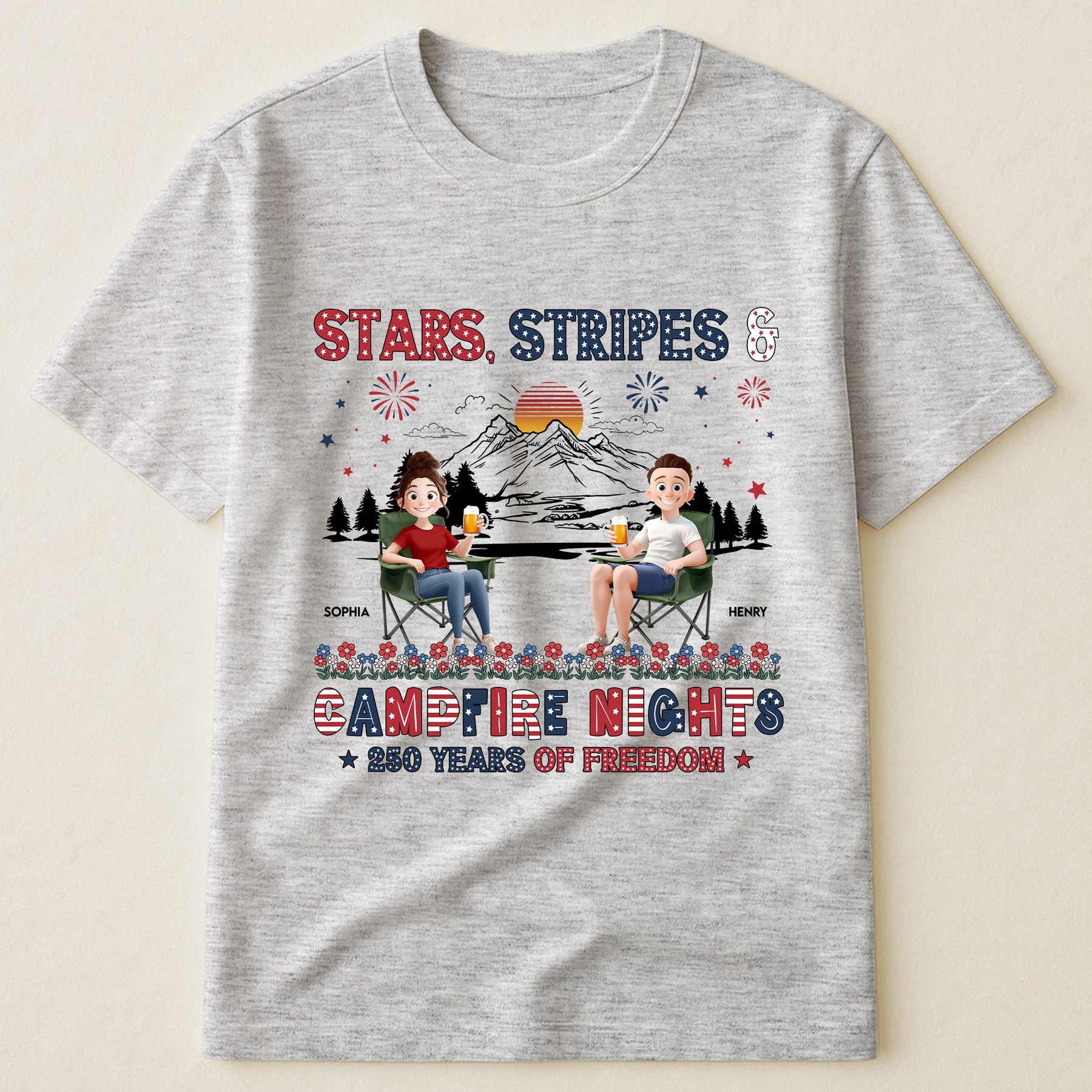 Stars Stripes & Campfire Nights 250 Years Of Freedom Camping Crew - Personalized Shirt