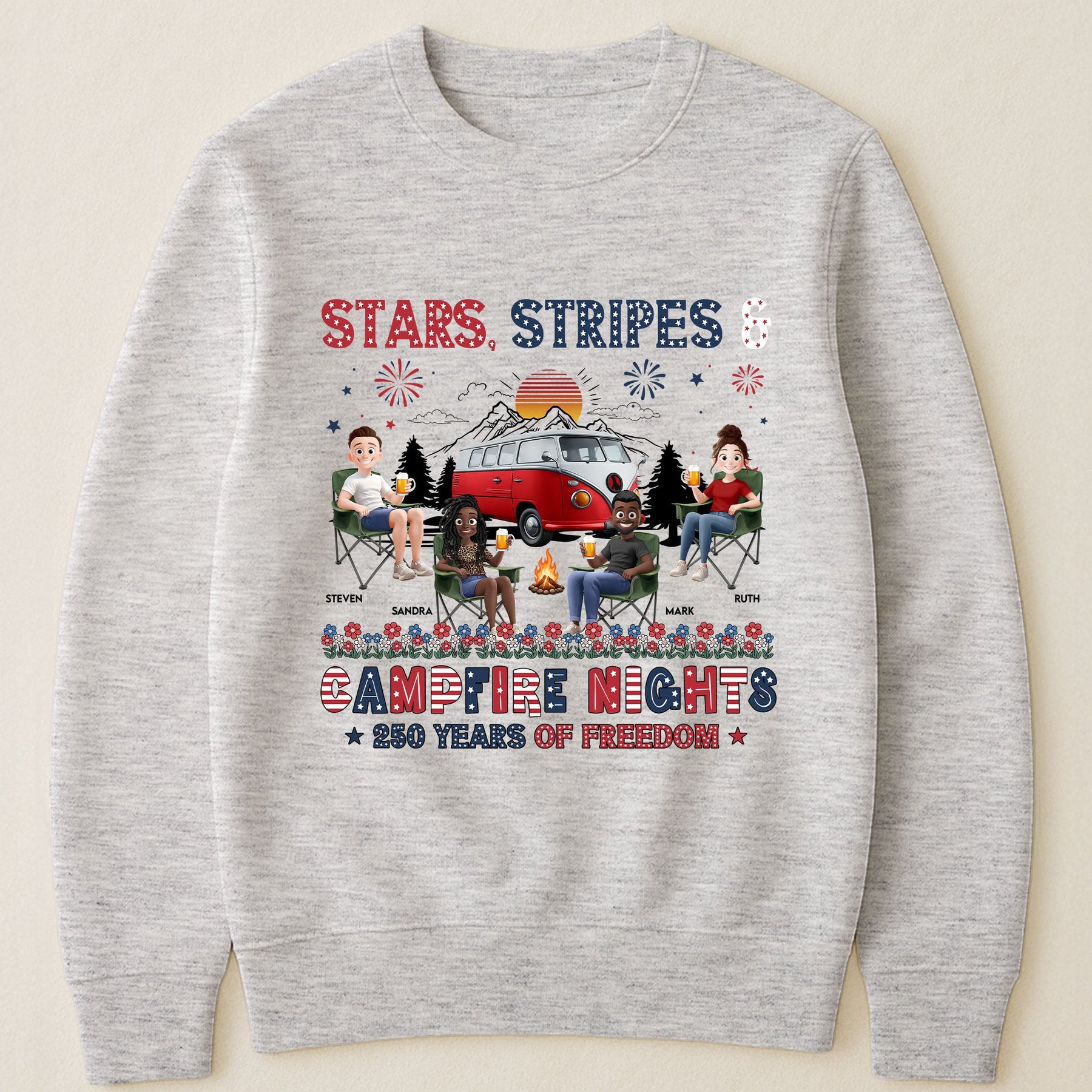 Stars Stripes & Campfire Nights 250 Years Of Freedom Camping Crew - Personalized Shirt