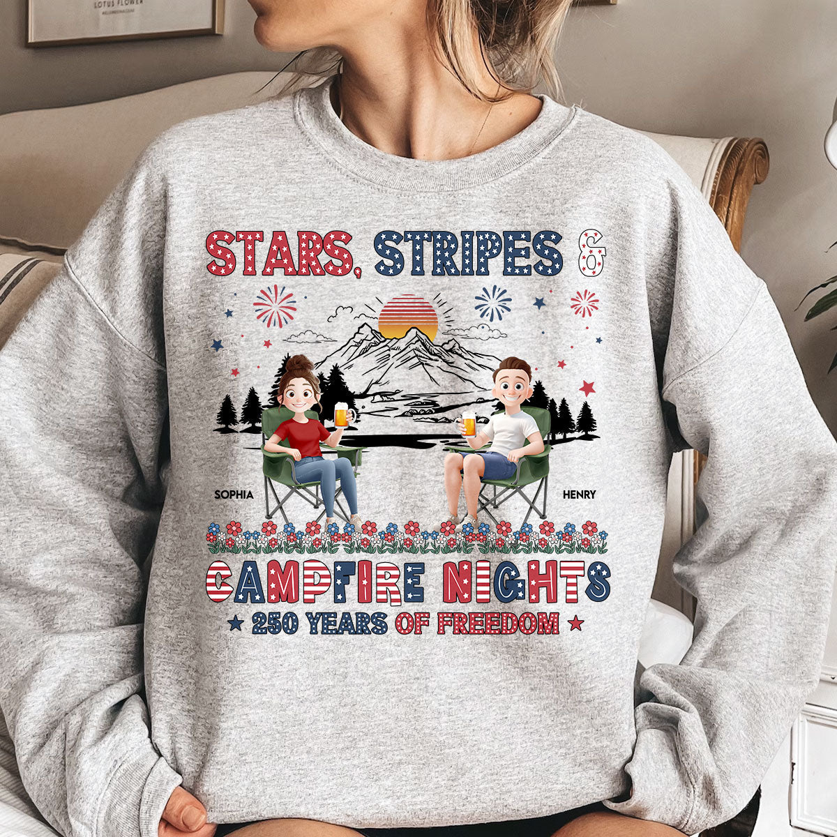 Stars Stripes & Campfire Nights 250 Years Of Freedom Camping Crew - Personalized Shirt