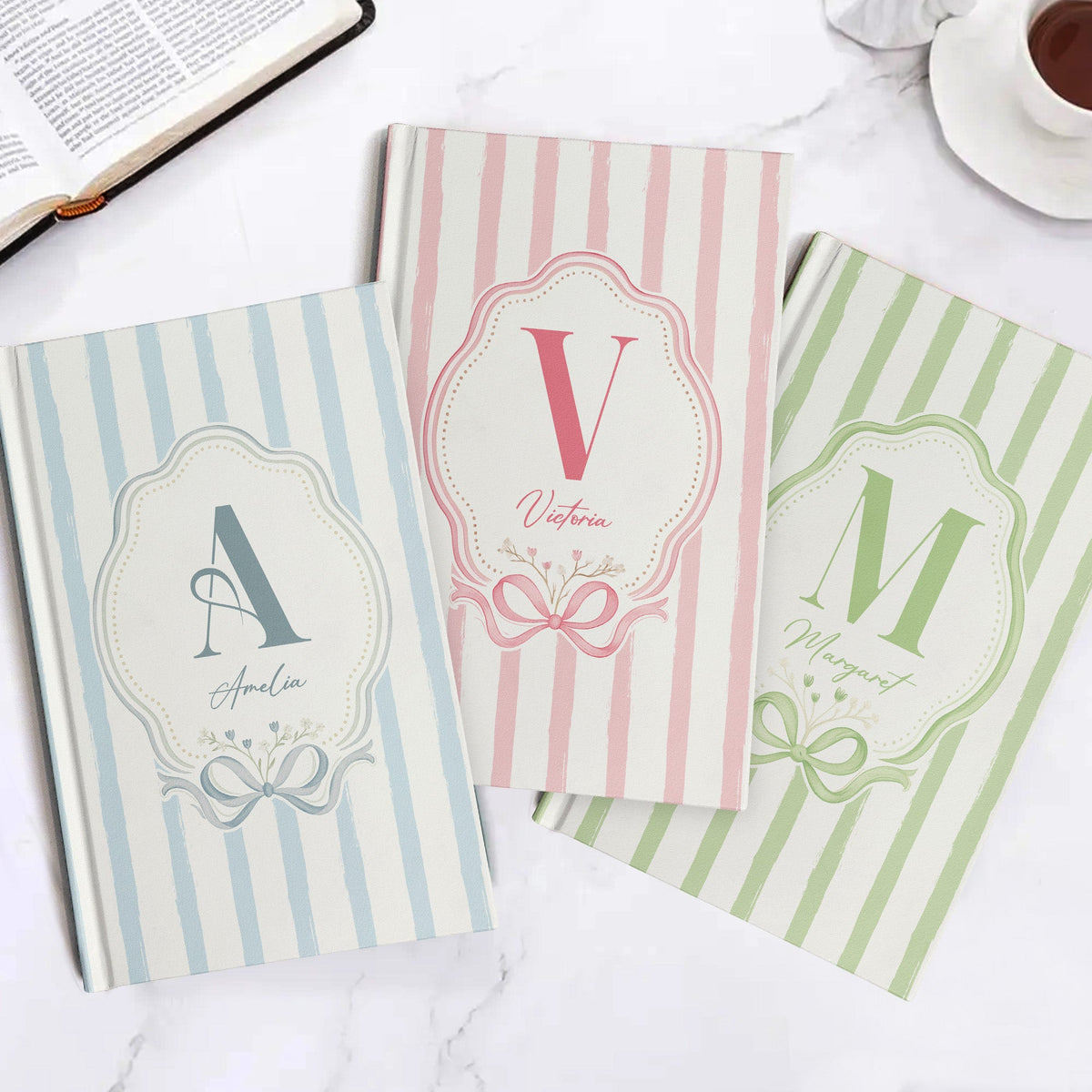 Stripes Monogram Custom Name Journal - Personalized Hardcover Journal