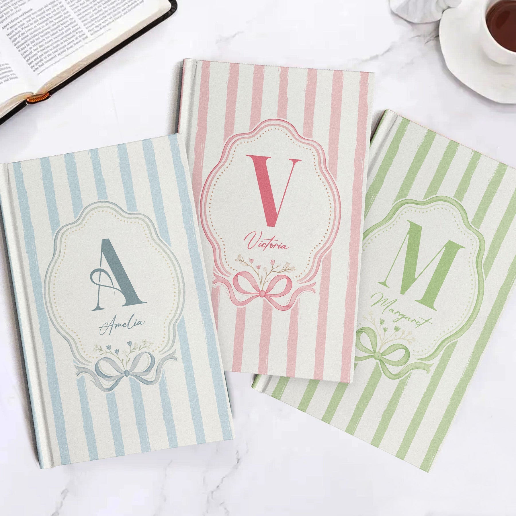 Stripes Monogram Custom Name Journal - Personalized Hardcover Journal