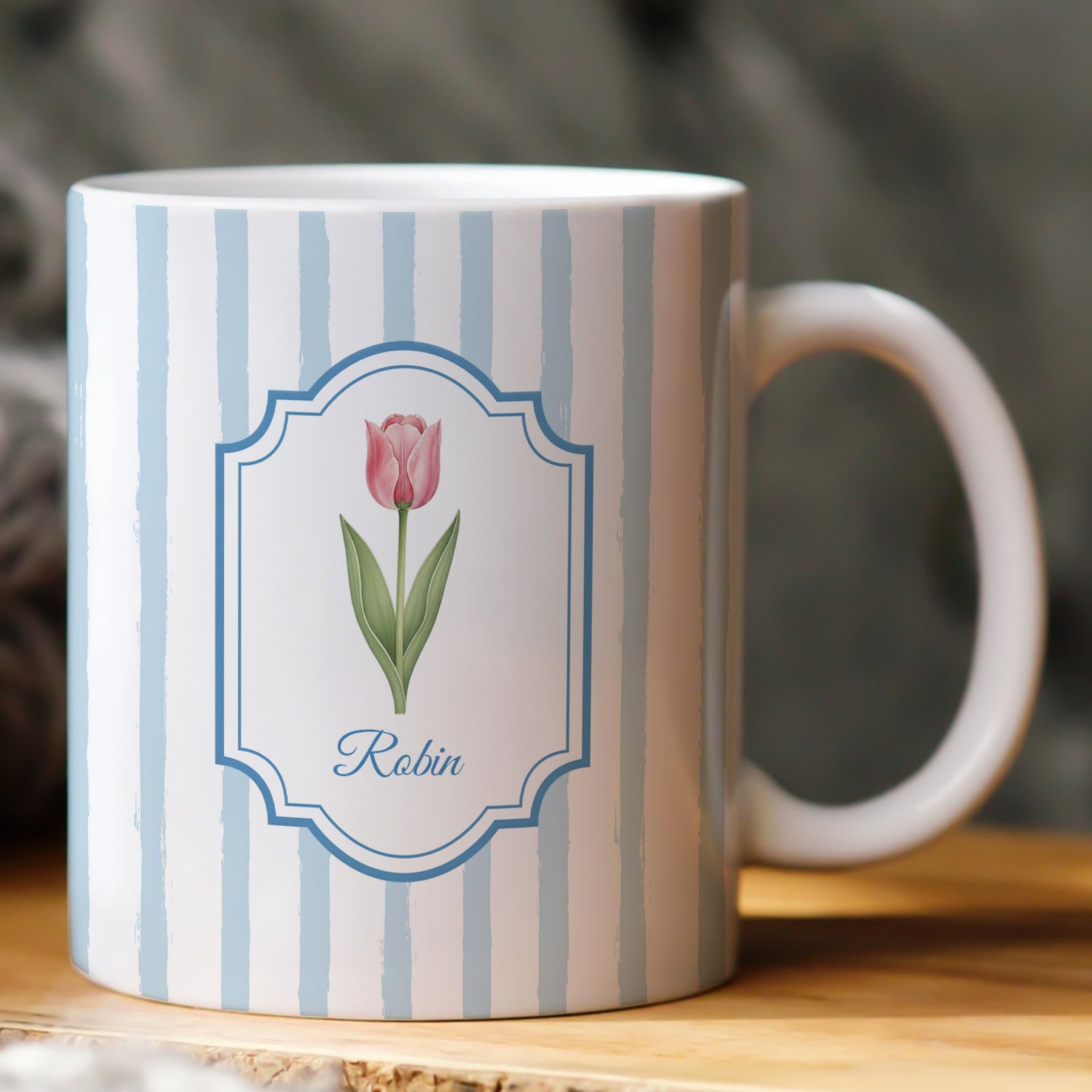 Stripes Mug Birth Month Flower Mug Gift For Her - Personalized Mug