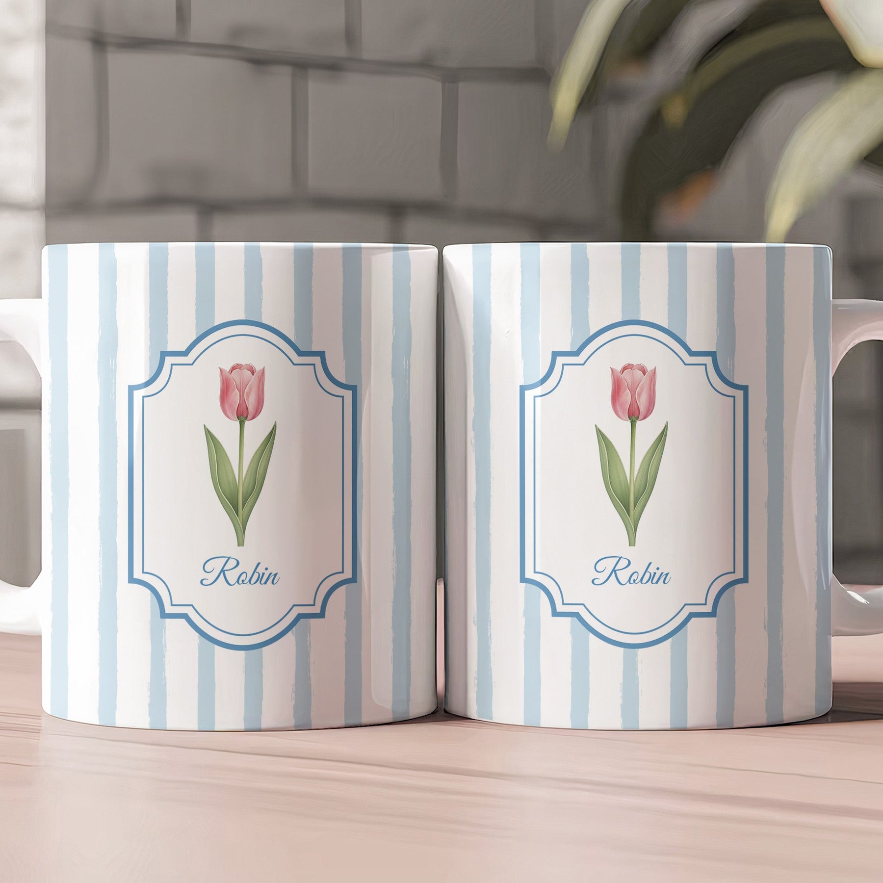 Stripes Mug Birth Month Flower Mug Gift For Her - Personalized Mug