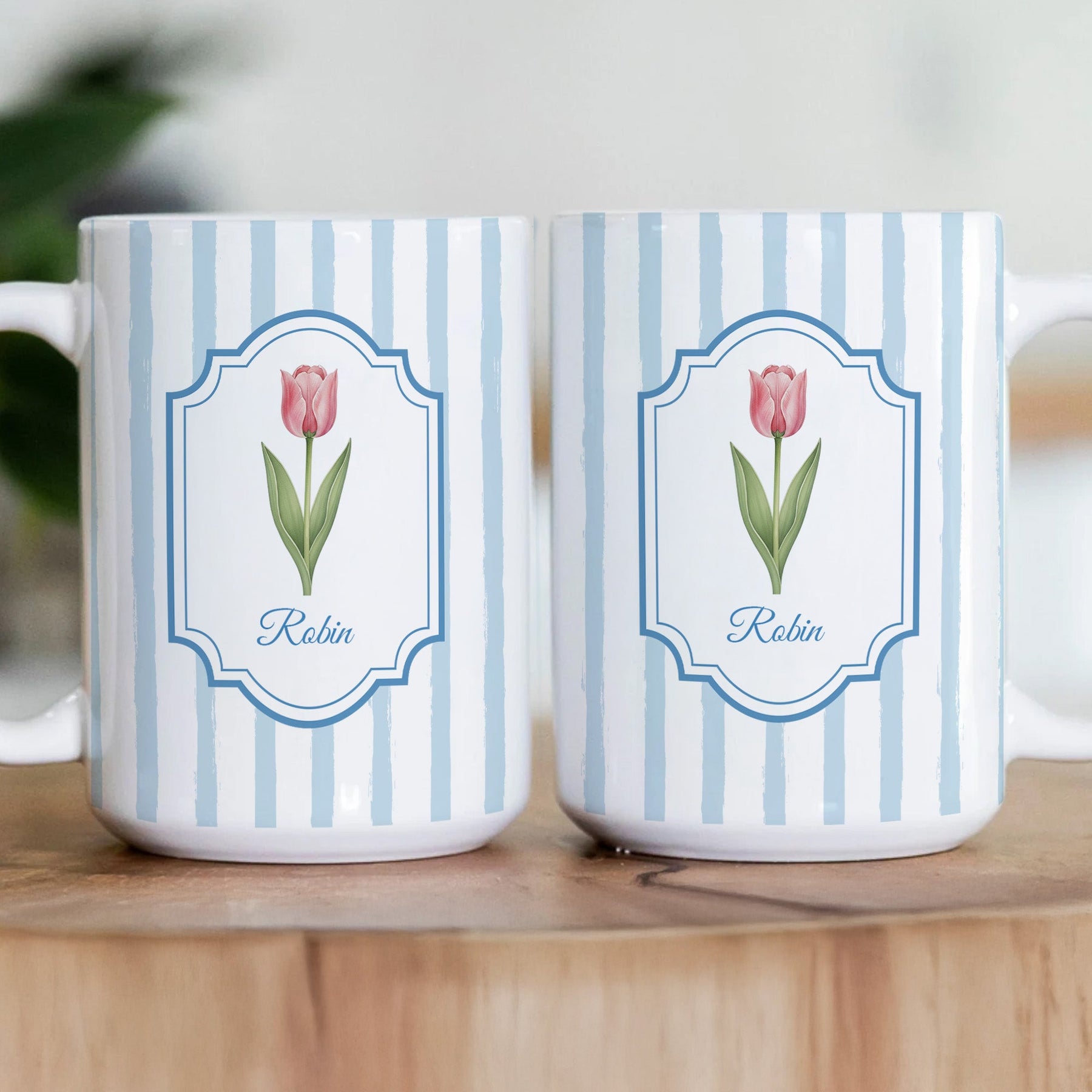 Stripes Mug Birth Month Flower Mug Gift For Her - Personalized Mug