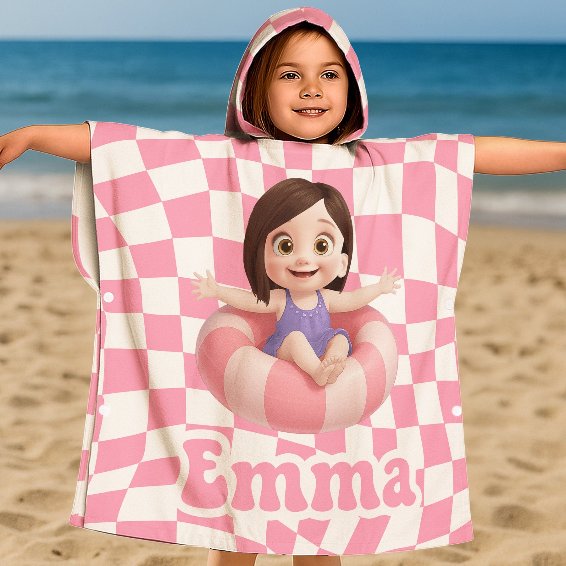 Summer Checkboard - Personalized Kids Hooded Towel