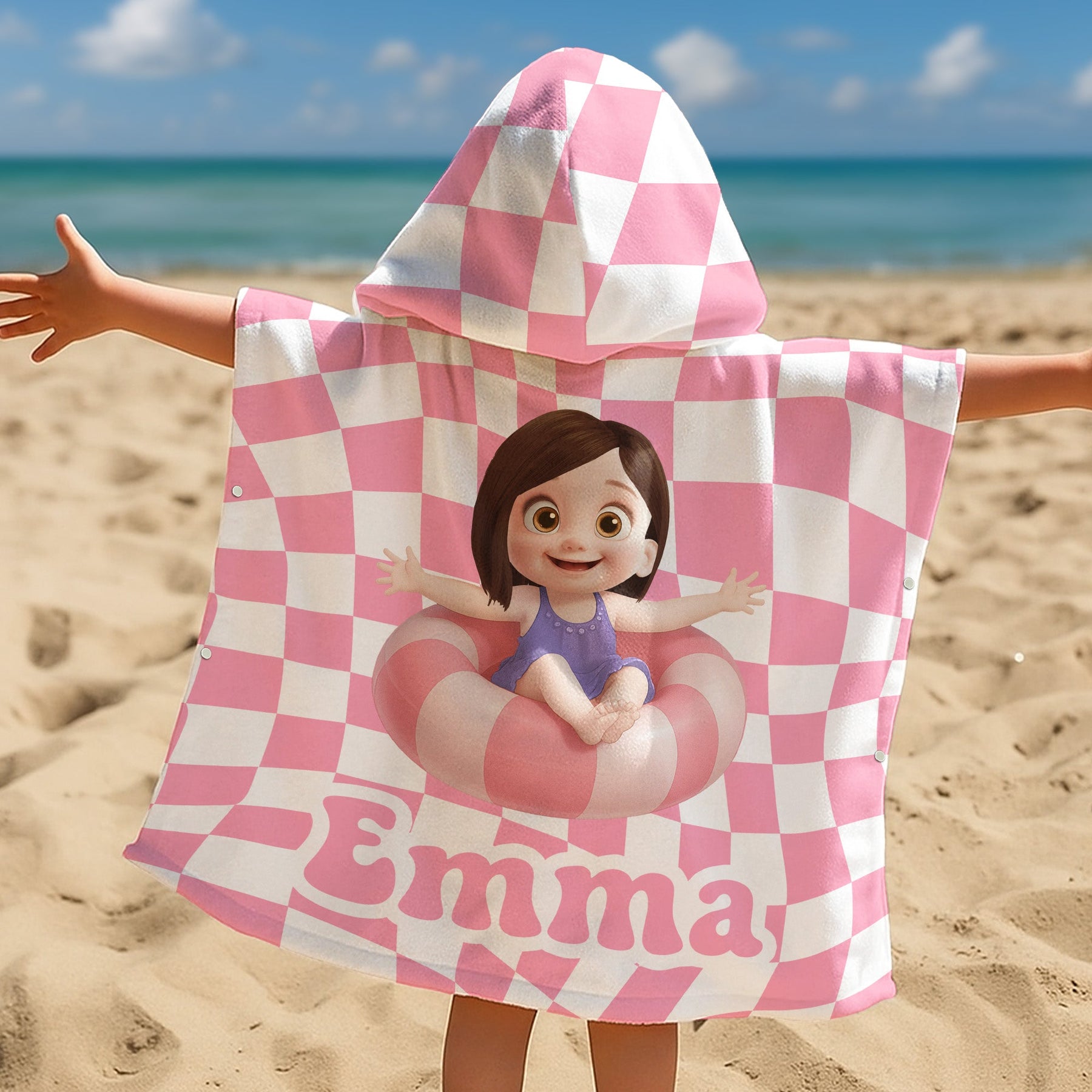 Summer Checkboard - Personalized Kids Hooded Towel