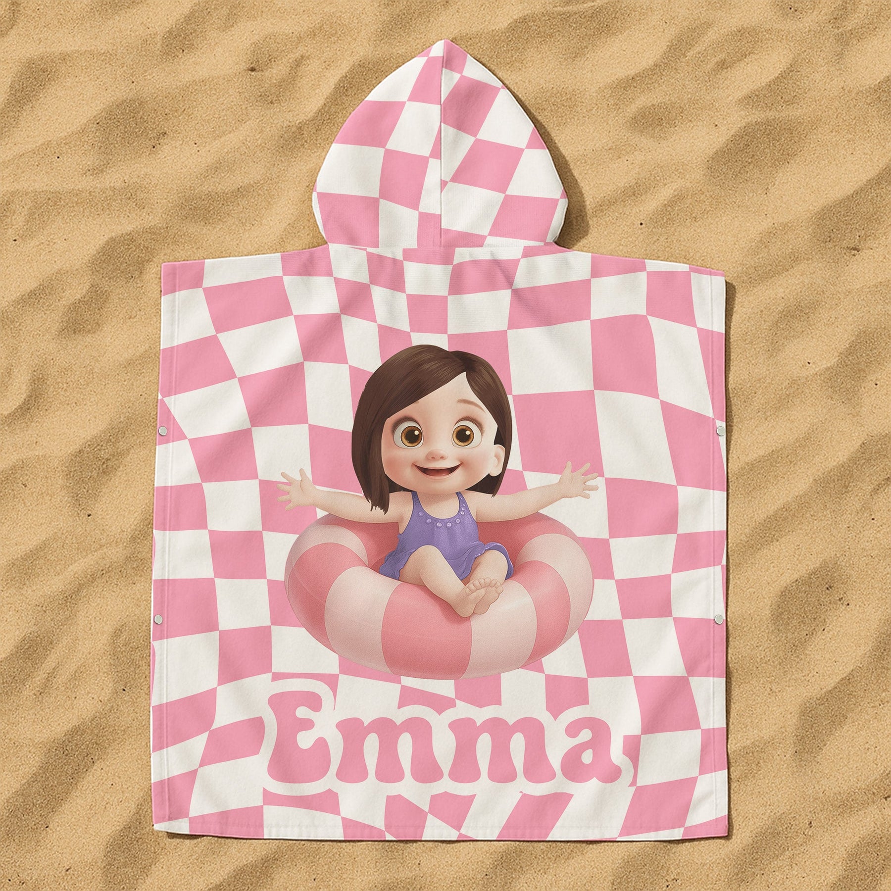 Summer Checkboard - Personalized Kids Hooded Towel