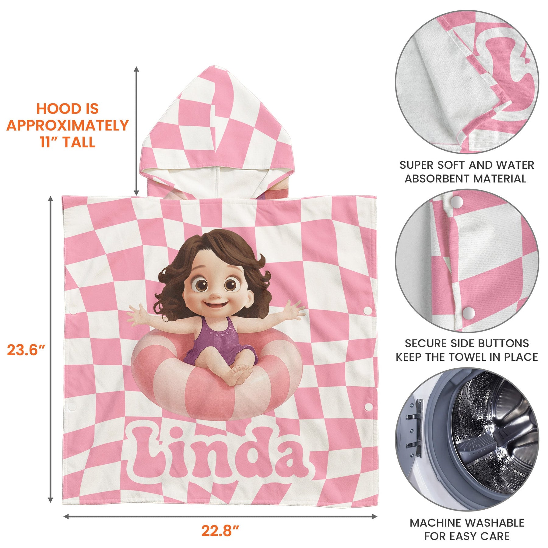 Summer Checkboard - Personalized Kids Hooded Towel