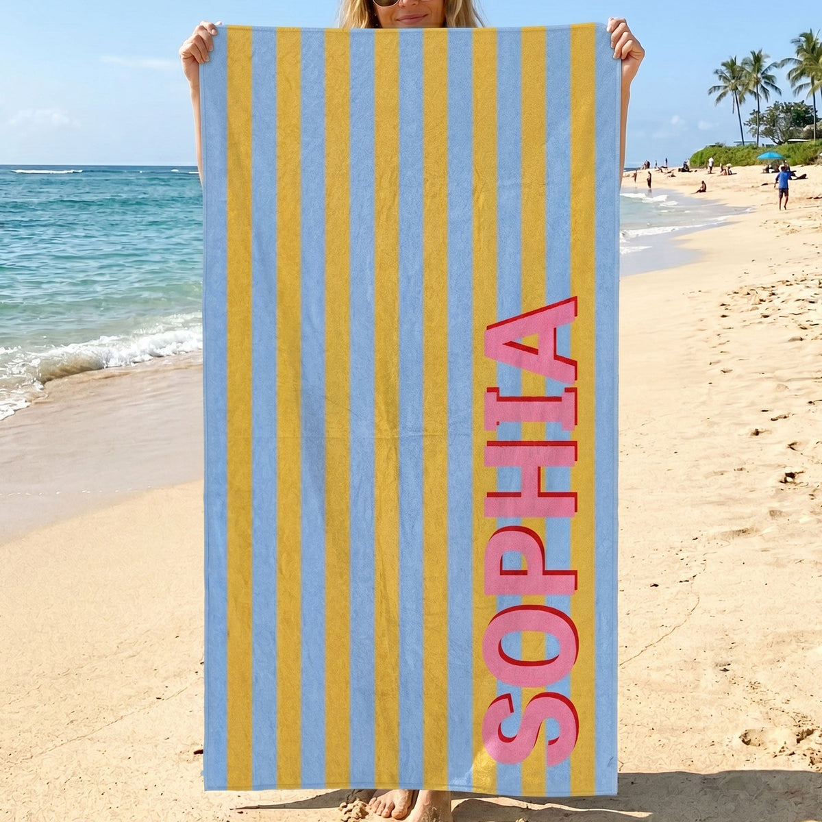 Summer Vibes Monogram Striped - Personalized Beach Towel
