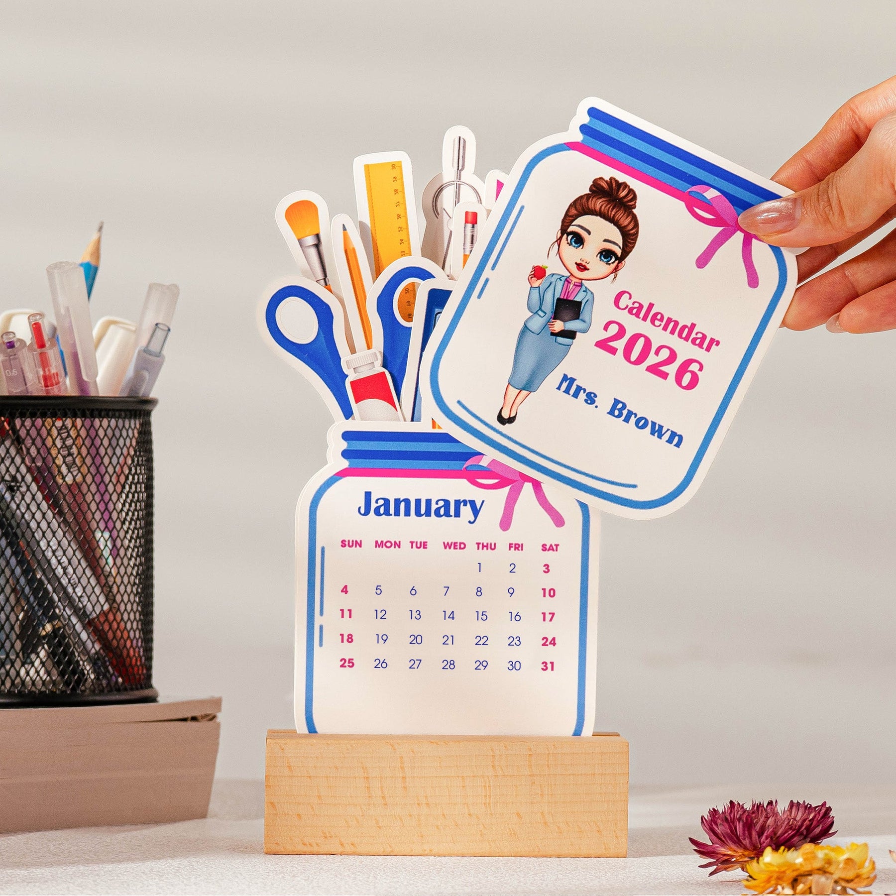 Teacher Personalized Gift - Teacher Desk Decoration - Custom Easel Calendar 2026