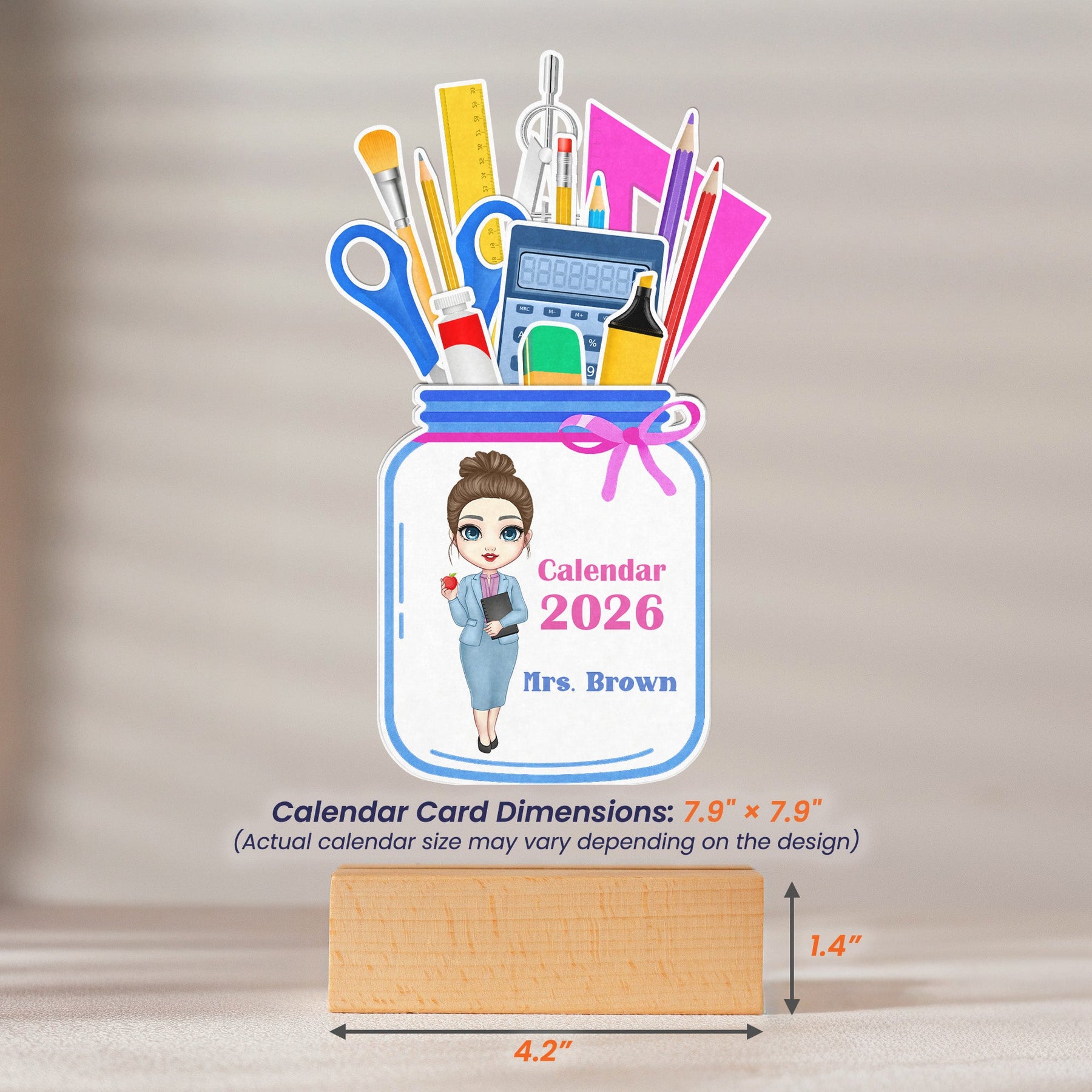 Teacher Personalized Gift - Teacher Desk Decoration - Custom Easel Calendar 2026