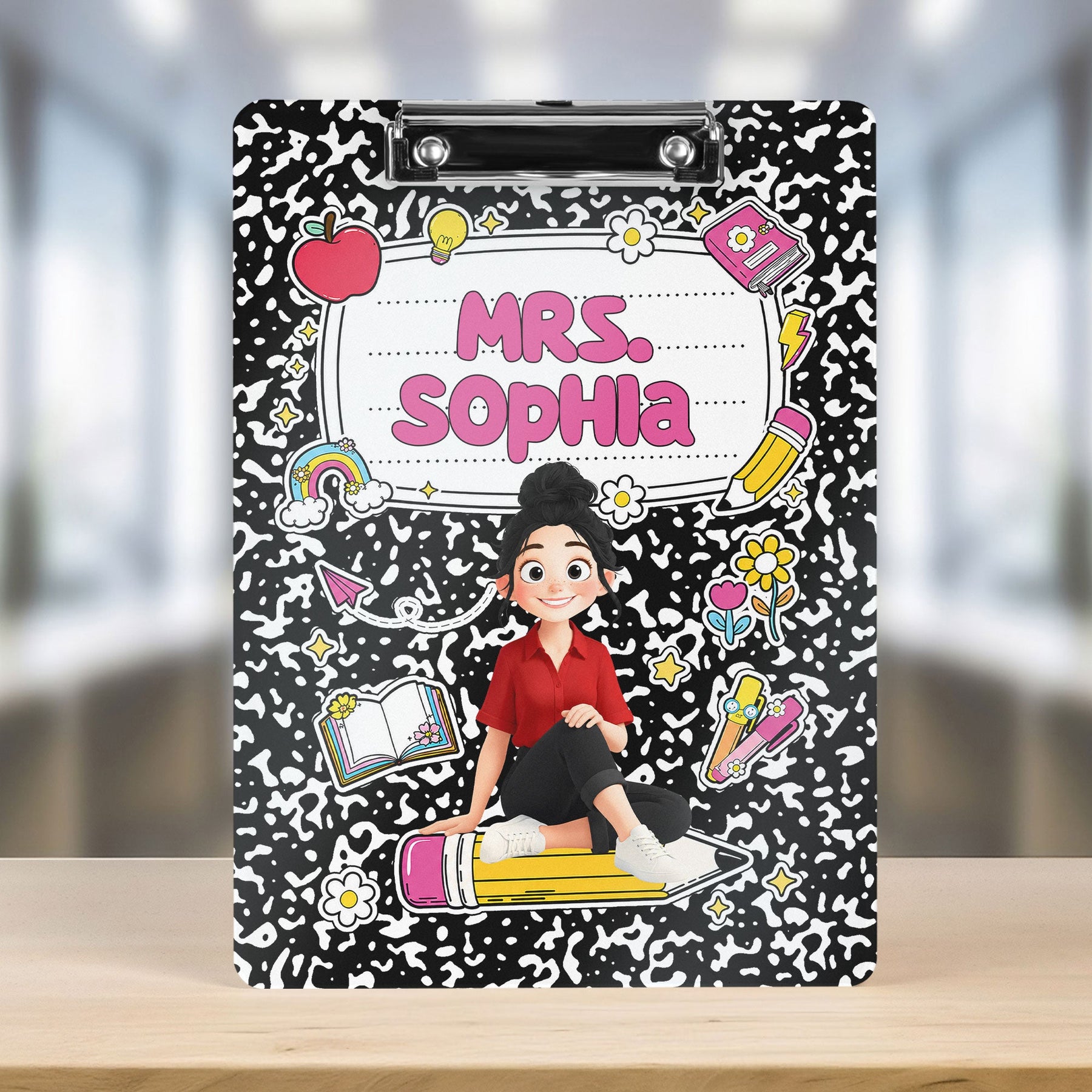 Teacher Cartoon Composition Book - Personalized Clipboard