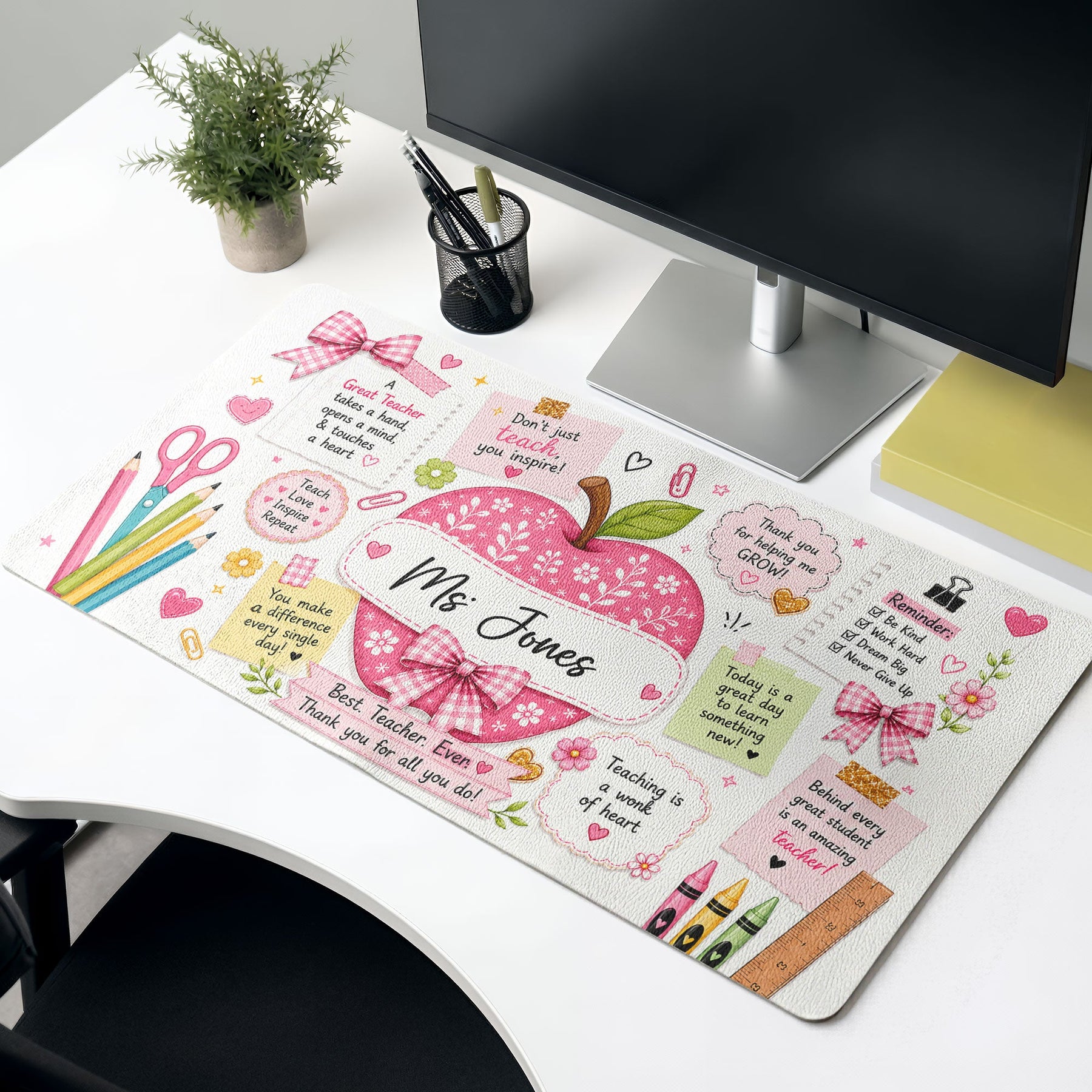 Teacher Life Pink Design - Personalized Desk Mat