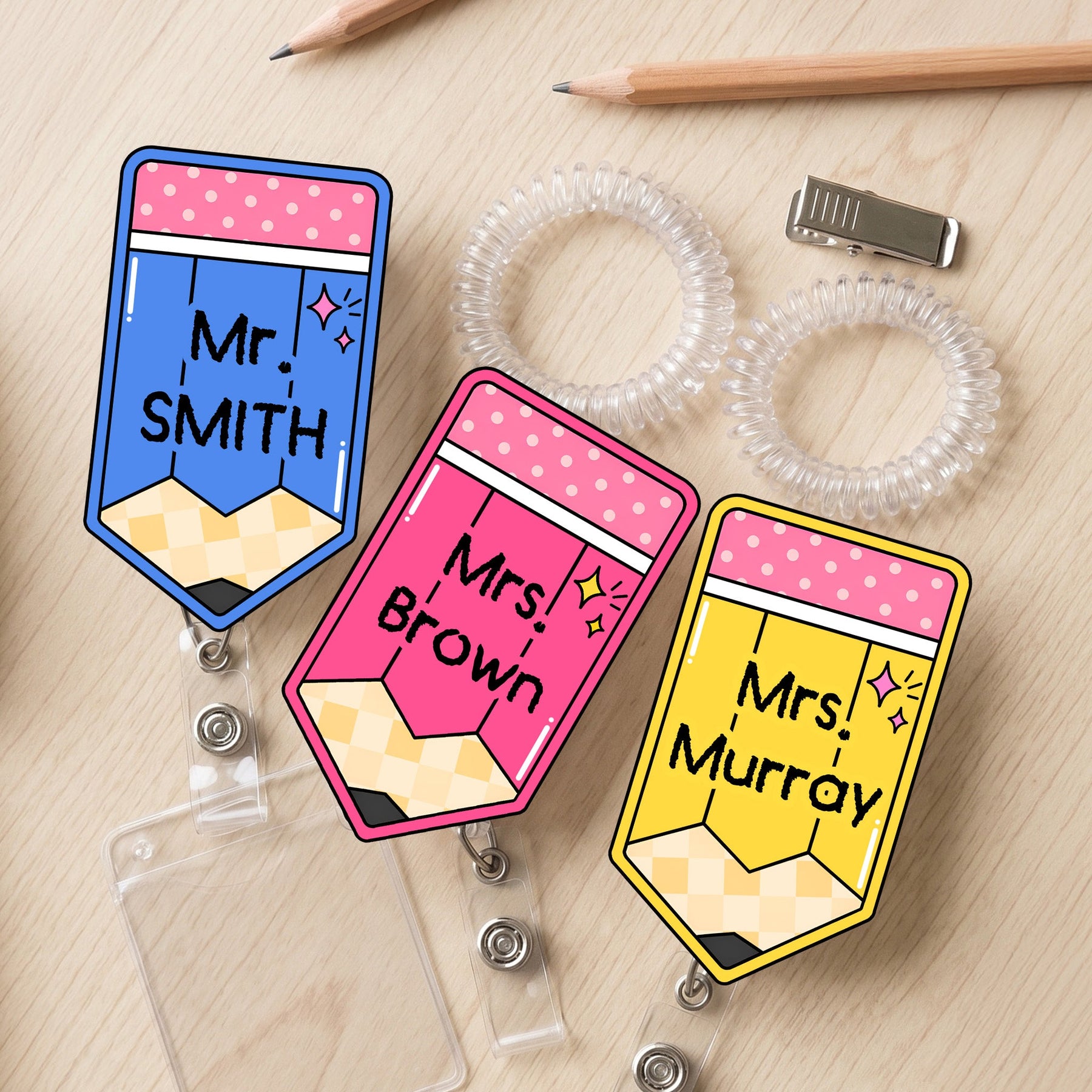 Teacher Pencil Custom Name - Personalized Acrylic Badge Reel