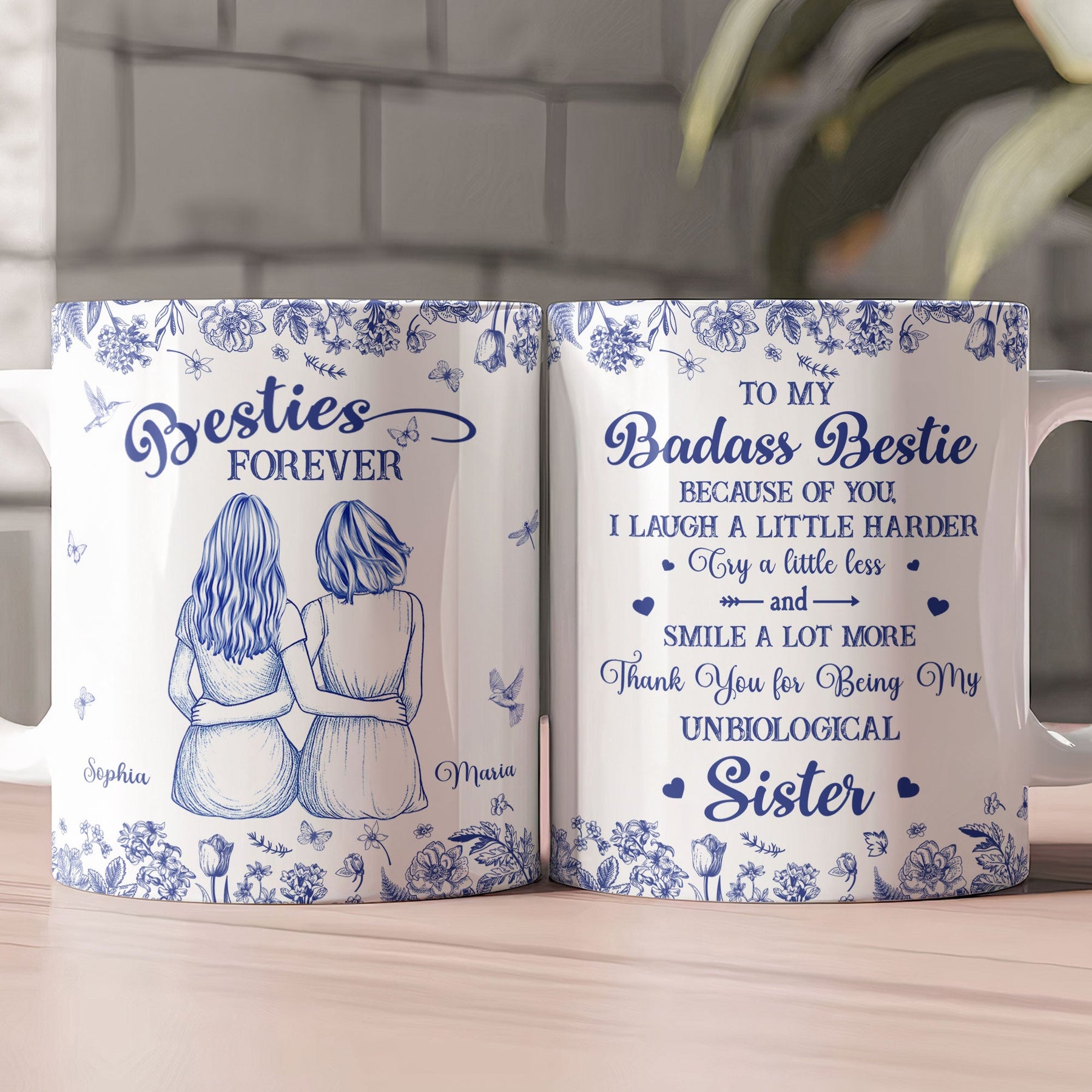 Thank You For Being My Unbiological Sister Toile De Jouy Besties - Personalized Mug