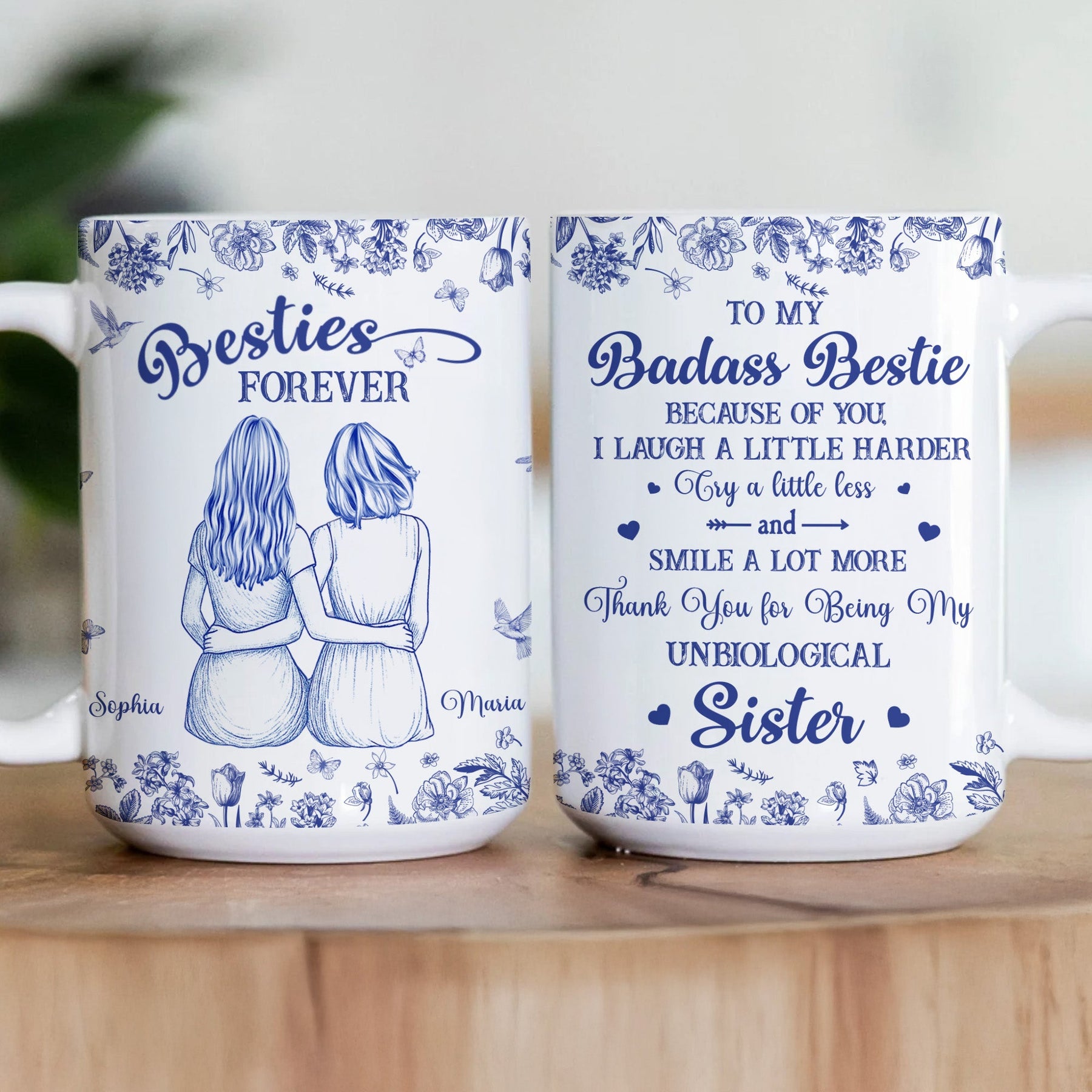 Thank You For Being My Unbiological Sister Toile De Jouy Besties - Personalized Mug