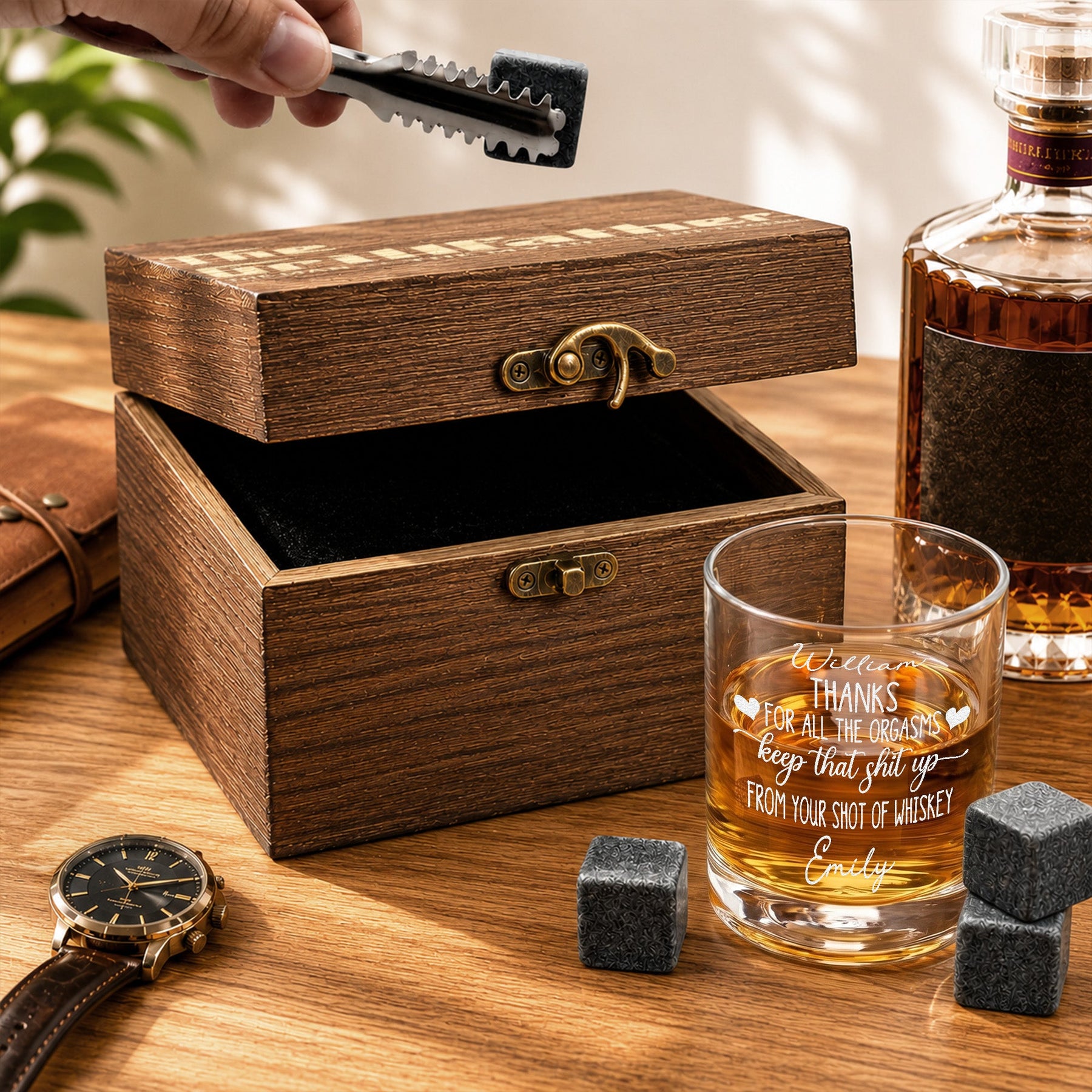 Thanks For All The Orgasms Keep That Sh*T Up - Fun Anniversary Gift For Him - Personalized Whiskey Glass Set