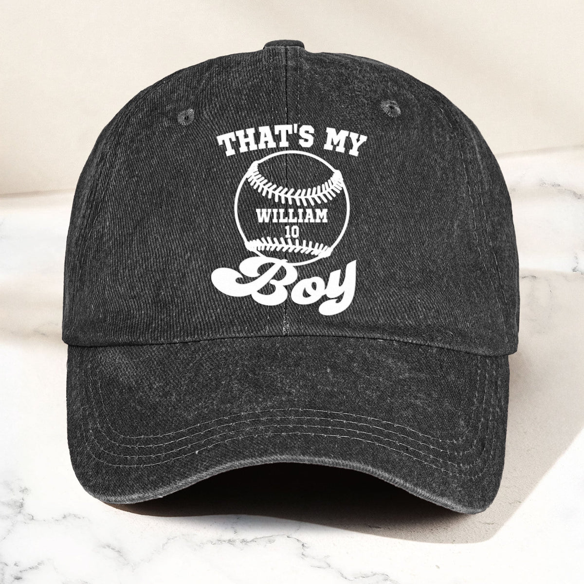 That's My Boy, Girl, Baseball, Football - Personalized Distressed Denim Cap