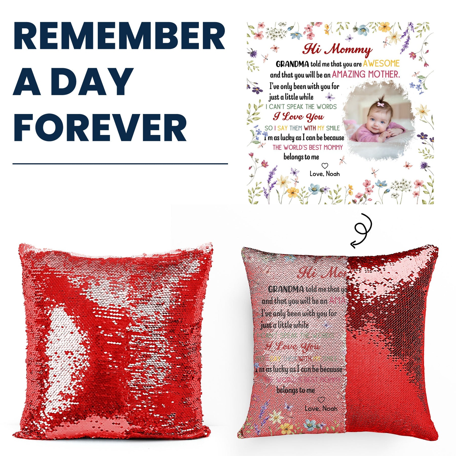 The Best Mommy Belongs To Me First Mom New Mom Gift - Custom Photo Sequin Pillow