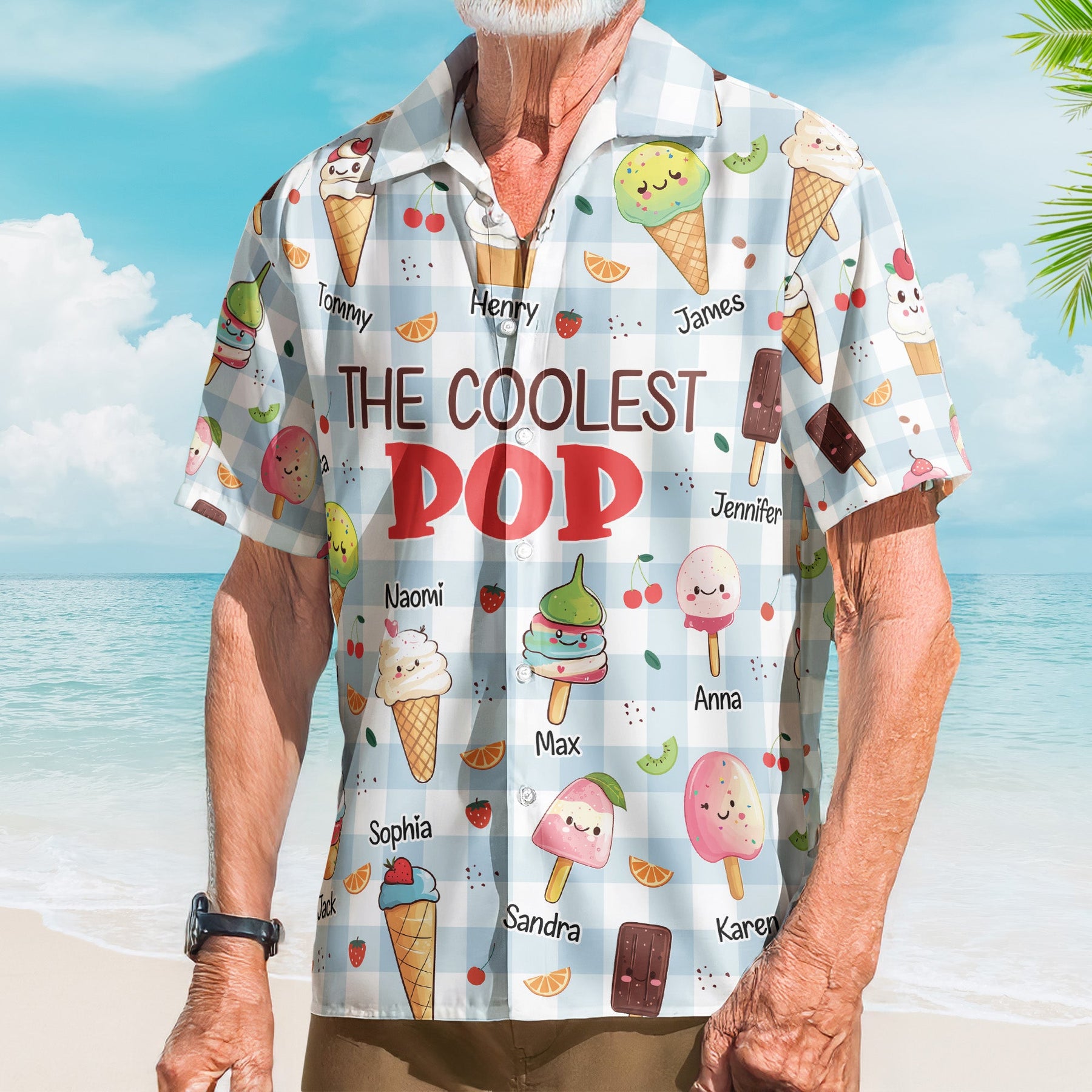 The Coolest Pop - Custom With Kids' Names - Personalized Hawaiian Shirt