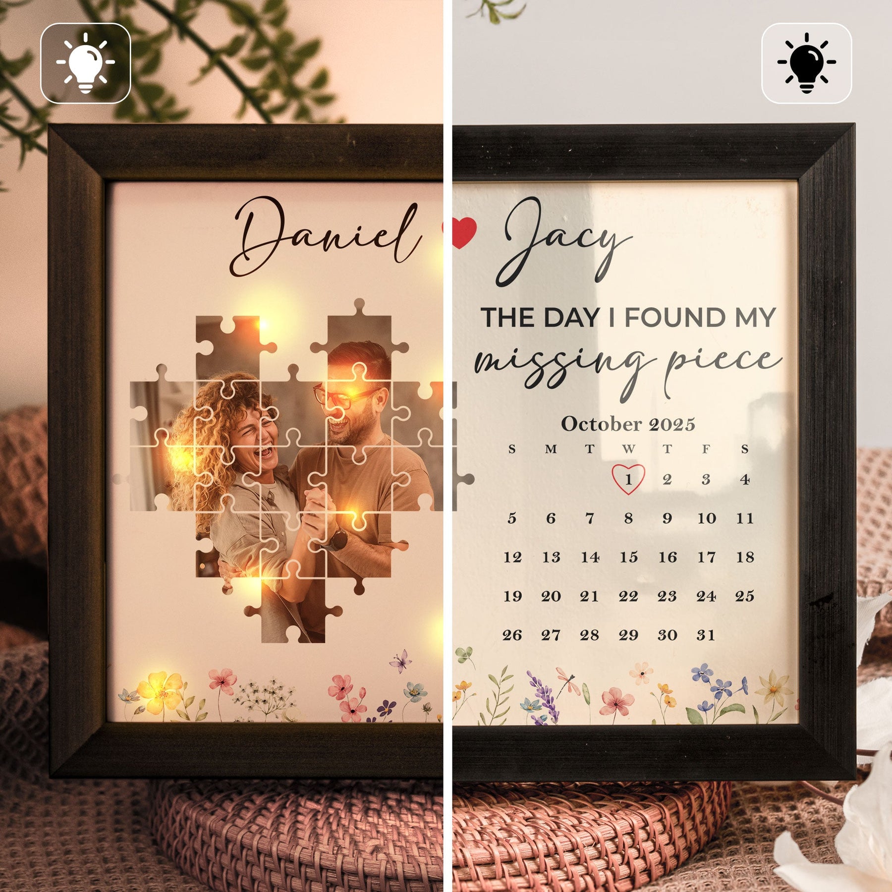 The Day I Found My Missing Piece Anniversary Gift - Personalized Photo LED Shadow Box