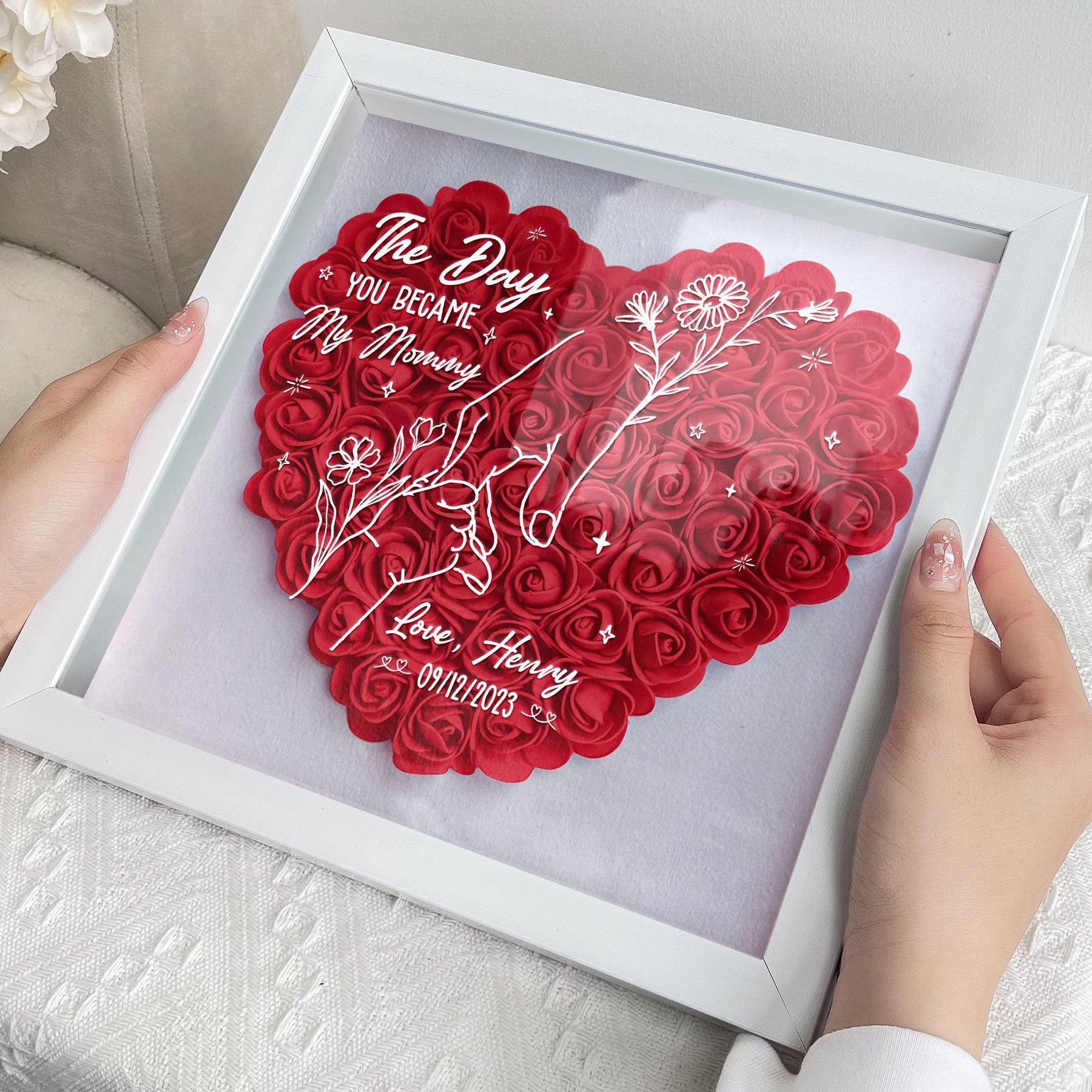 The Day You Became My Mummy - Personalized Flower Shadow Box With LED Light