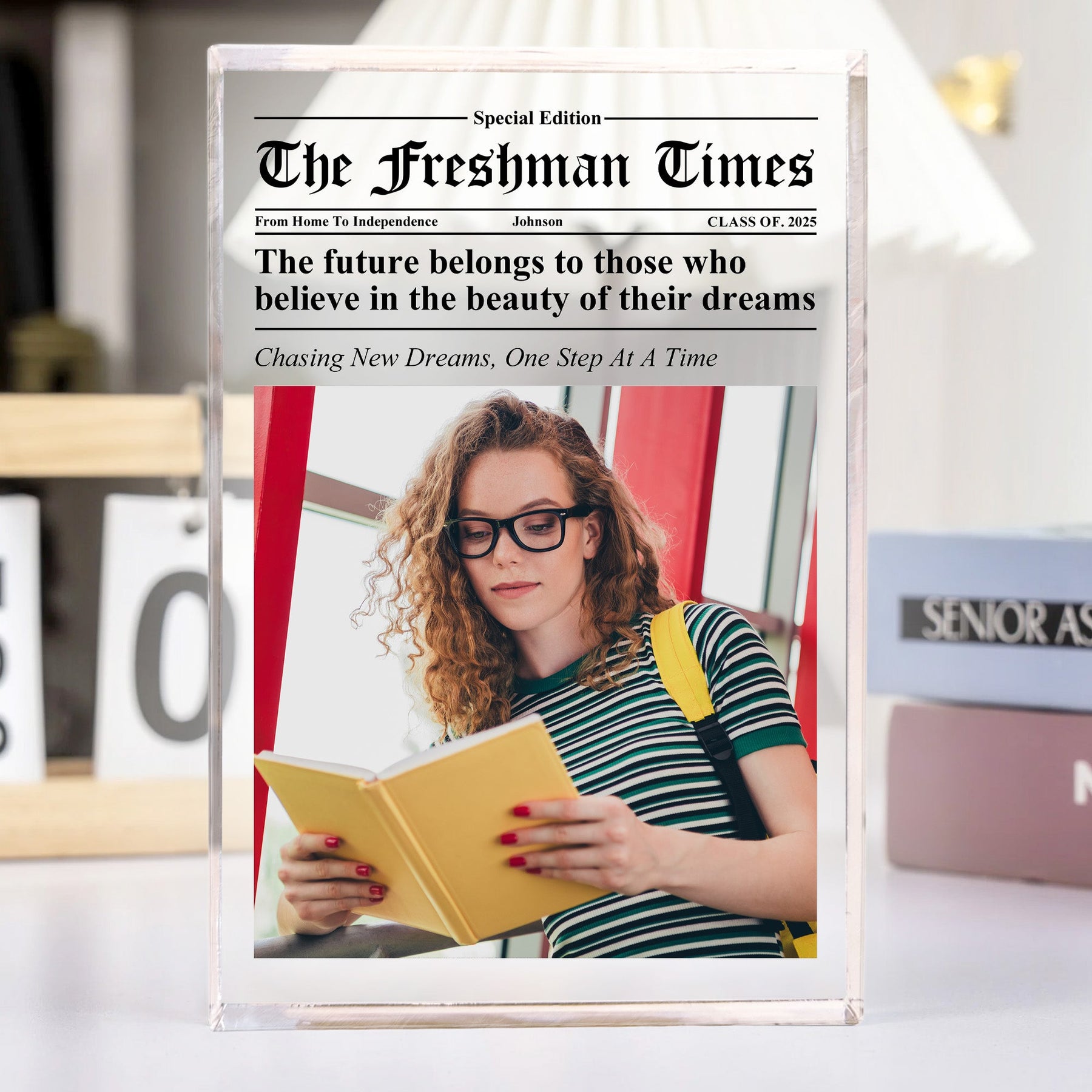 The Freshman Times Dorm Decor Off To College Gift - Personalized Acrylic Photo Plaque