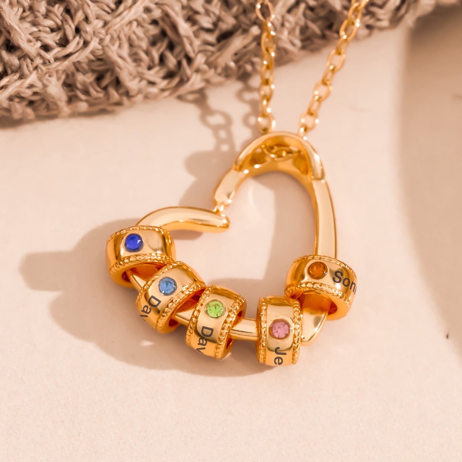 The Love Between A Mother & Sons- Personalized Birthstone Name Necklace With Heart Pendant