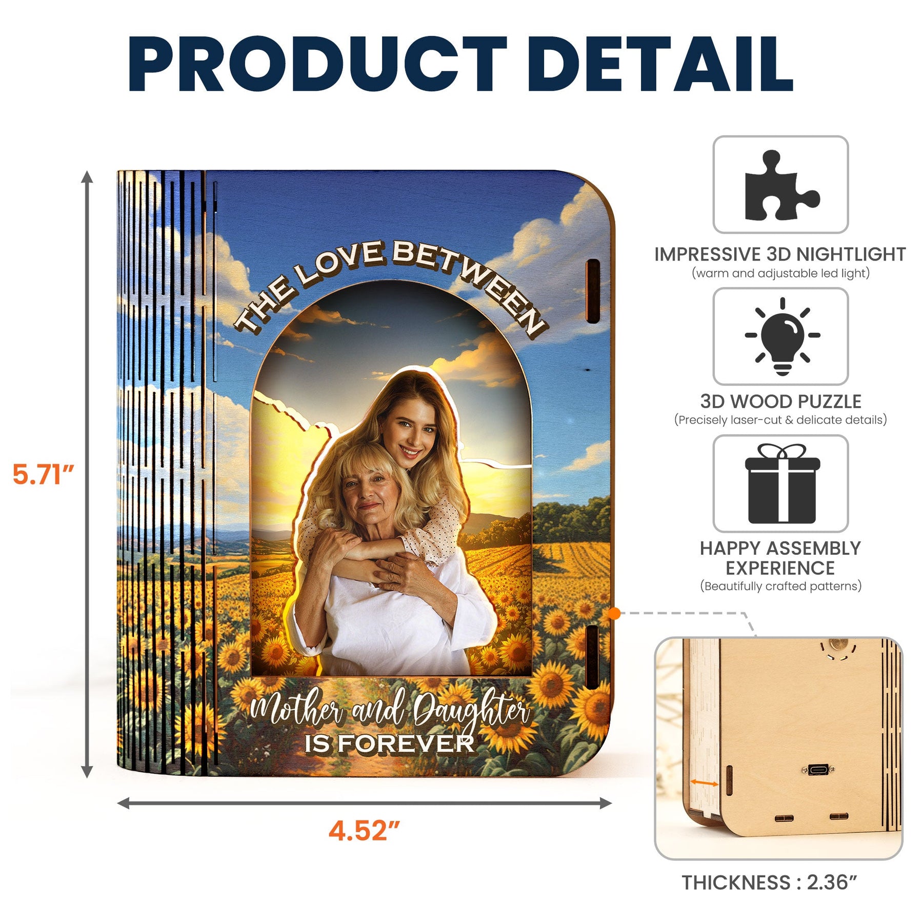 The Love Between Mother And Daughter - Personalized 3D Wooden Puzzle Photo Night Light